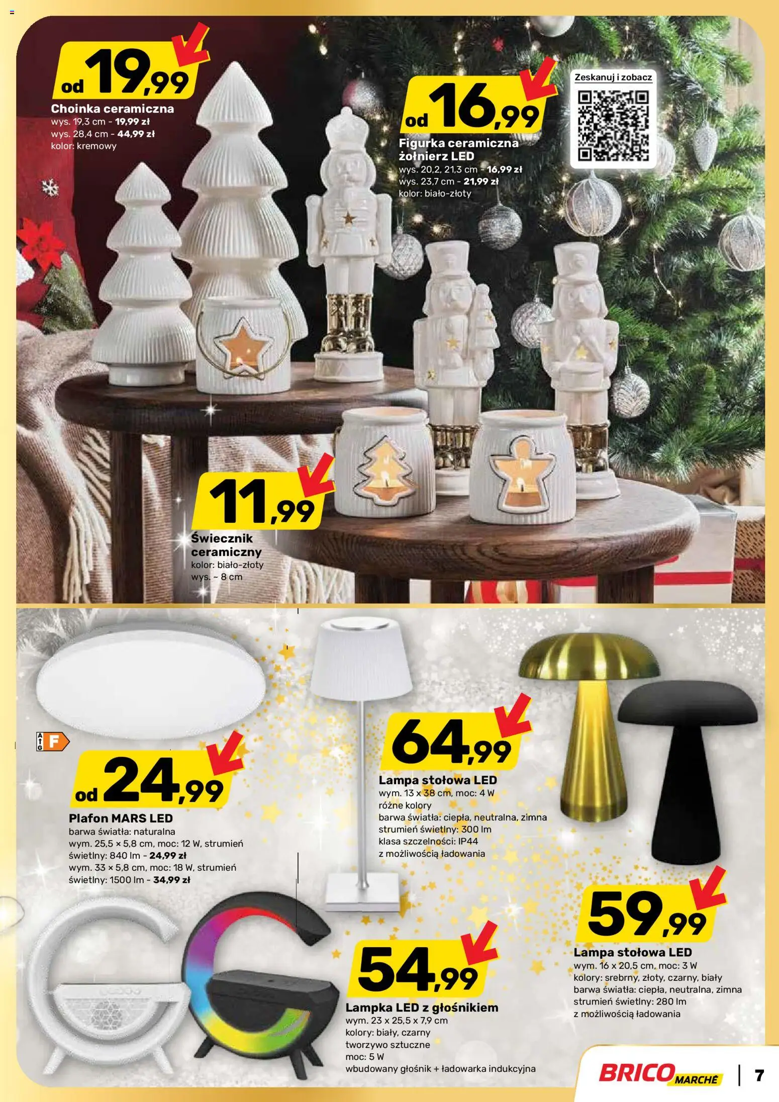 Brico Marché Gazetka od 19.11.2025 | Strona: 7 | Produkty: Choinka, Ładowarka, Głośnik, Lampa