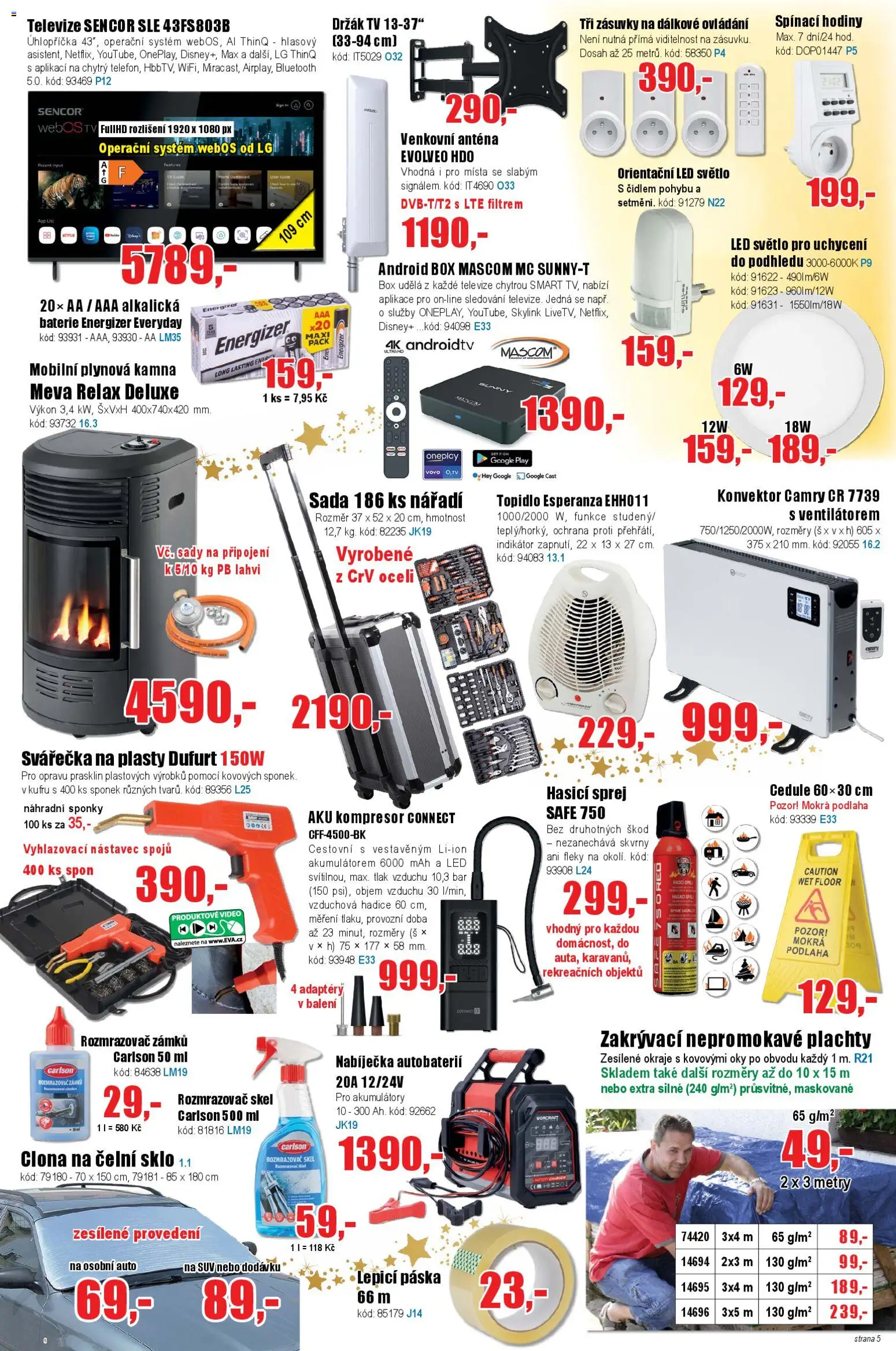 Eva supermarket leták od 19.11.2025 | Strana: 5 | Produkty: Svářečka, Kompresor, Nabíječka autobaterií, Televize