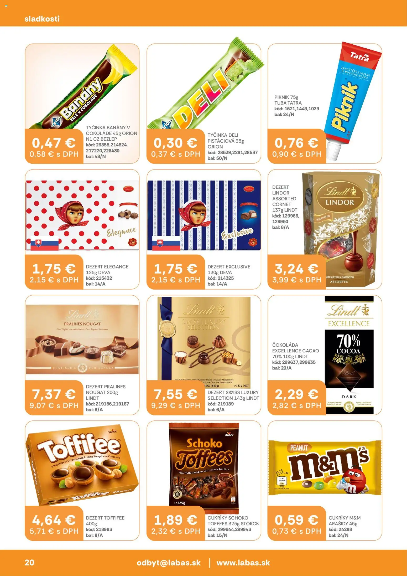 Nové Labaš akcie – leták je platný od 10.04.2026 | Strana: 20 | Produkty: Lindor, Lindt, Čokoláda, Arašidy