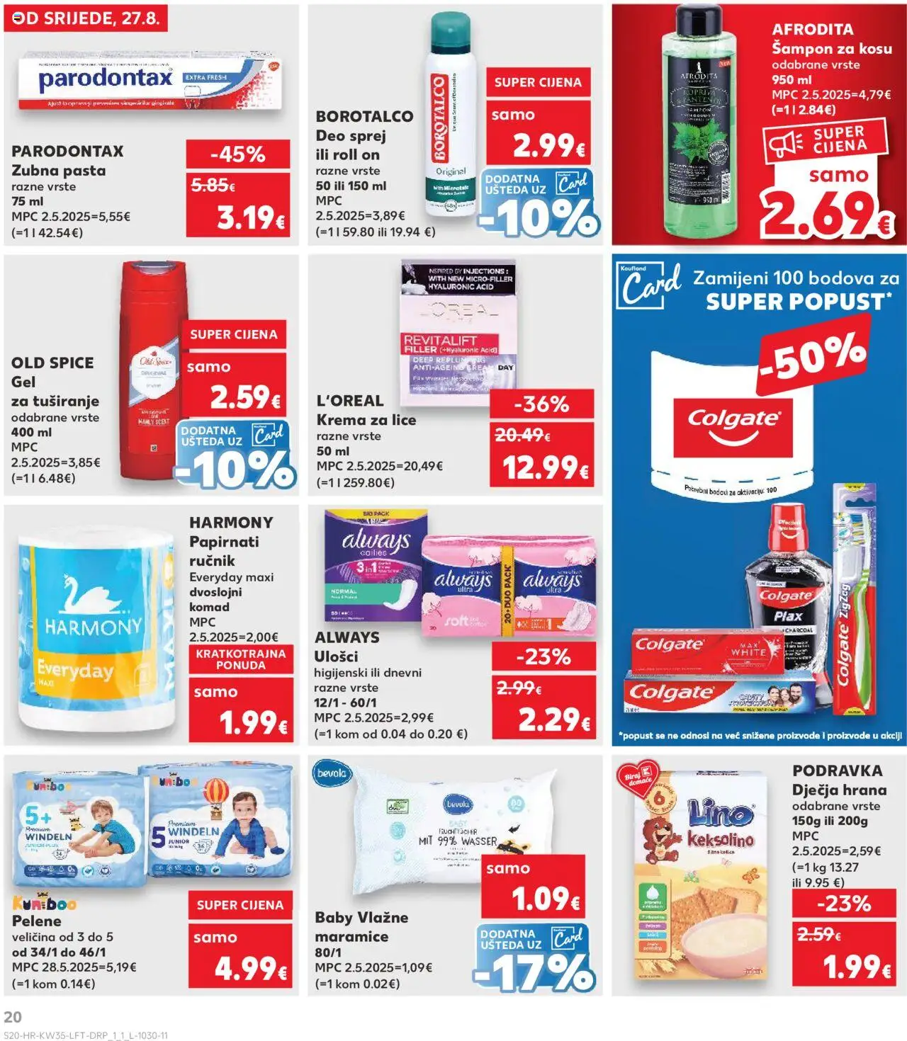 Kaufland katalog | vrijedi od 27.08.2025 | Stranica: 20 | Proizvodi: Vlažne maramice, Podravka, Krema, Pasta