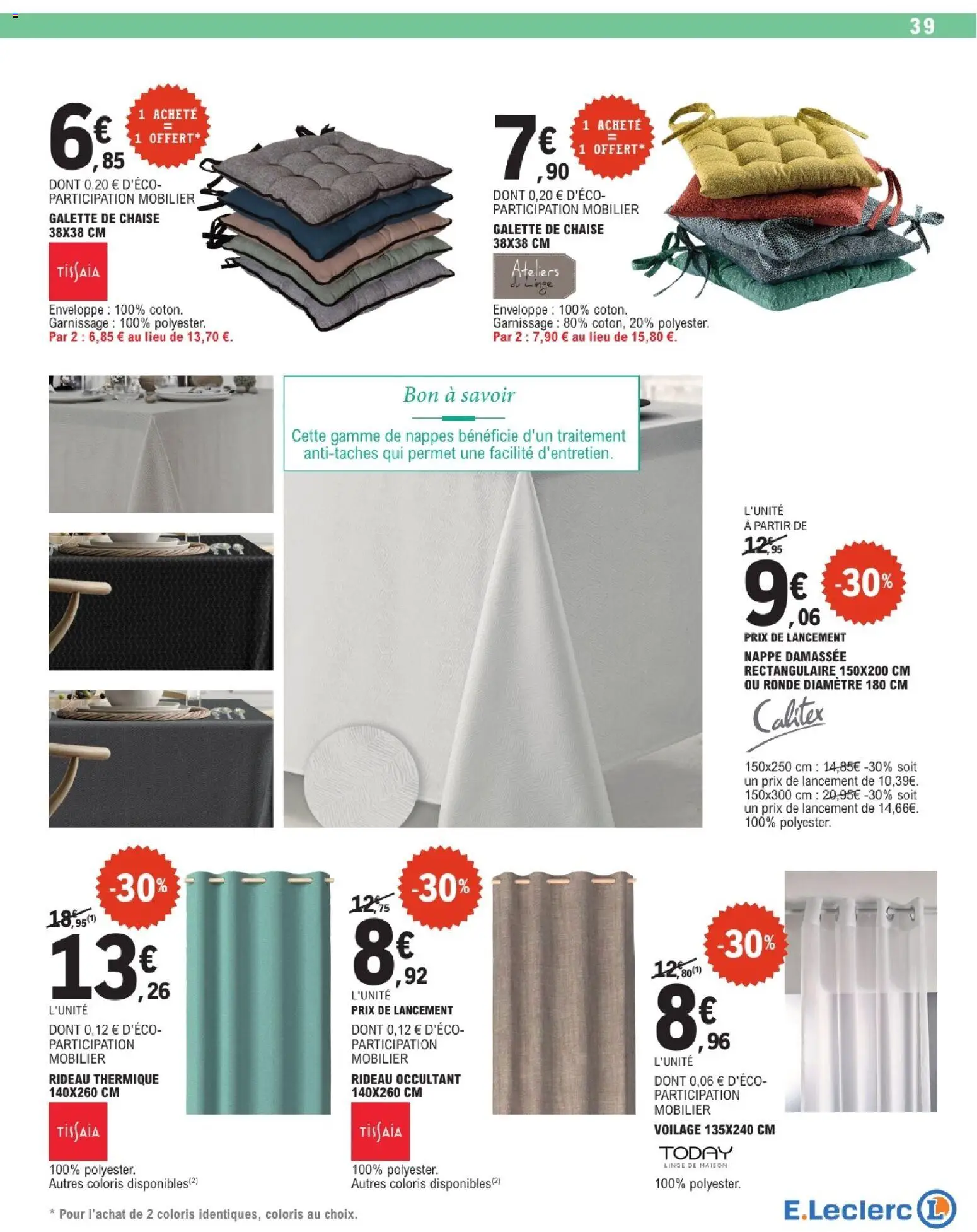 {H1} | Page: 39 | Produits: Rideau thermique, Chaise, Nappe, Rideau