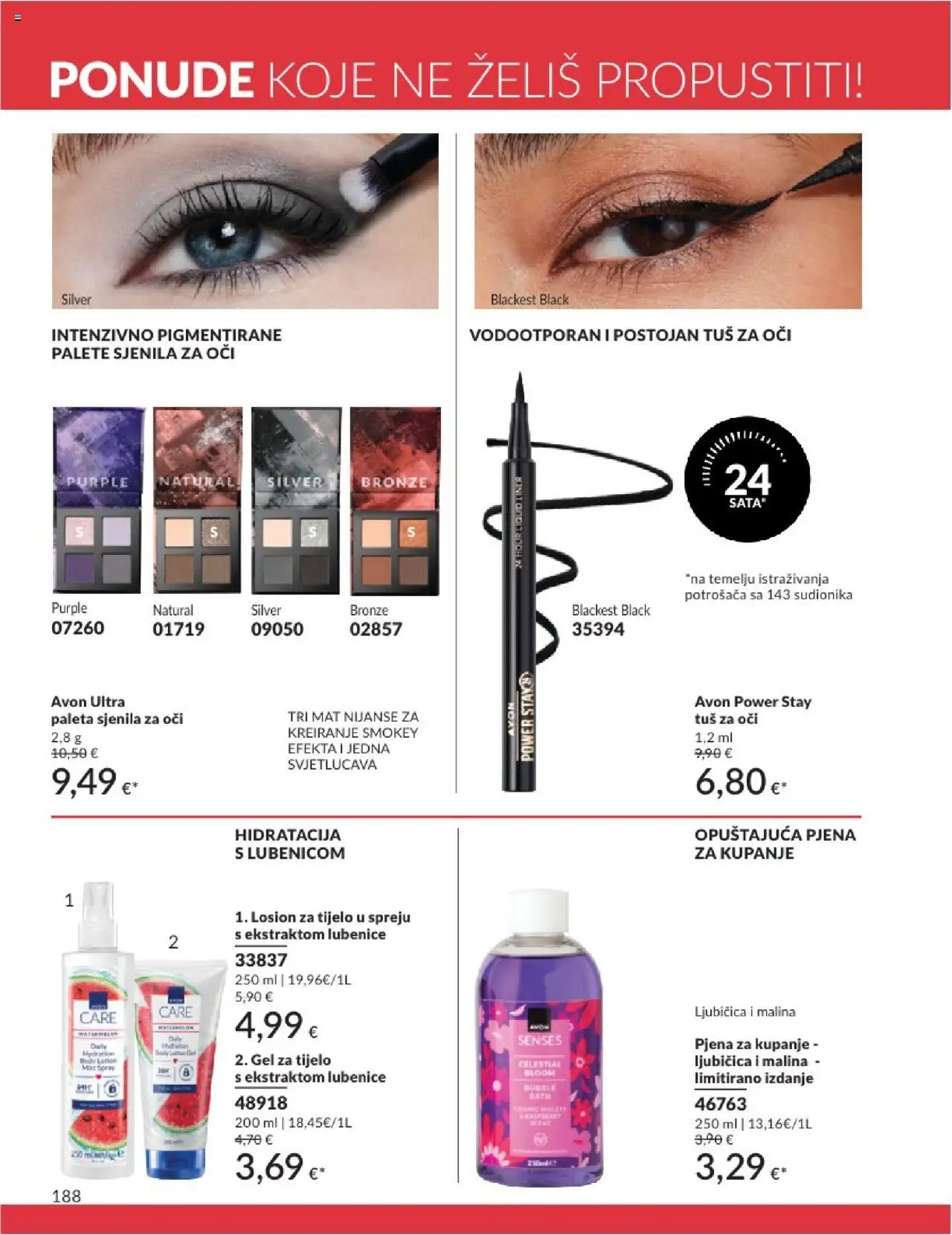 Avon katalog | vrijedi od 01.08.2025 | Stranica: 188 | Proizvodi: Paleta, Tuš, Tuš za oči