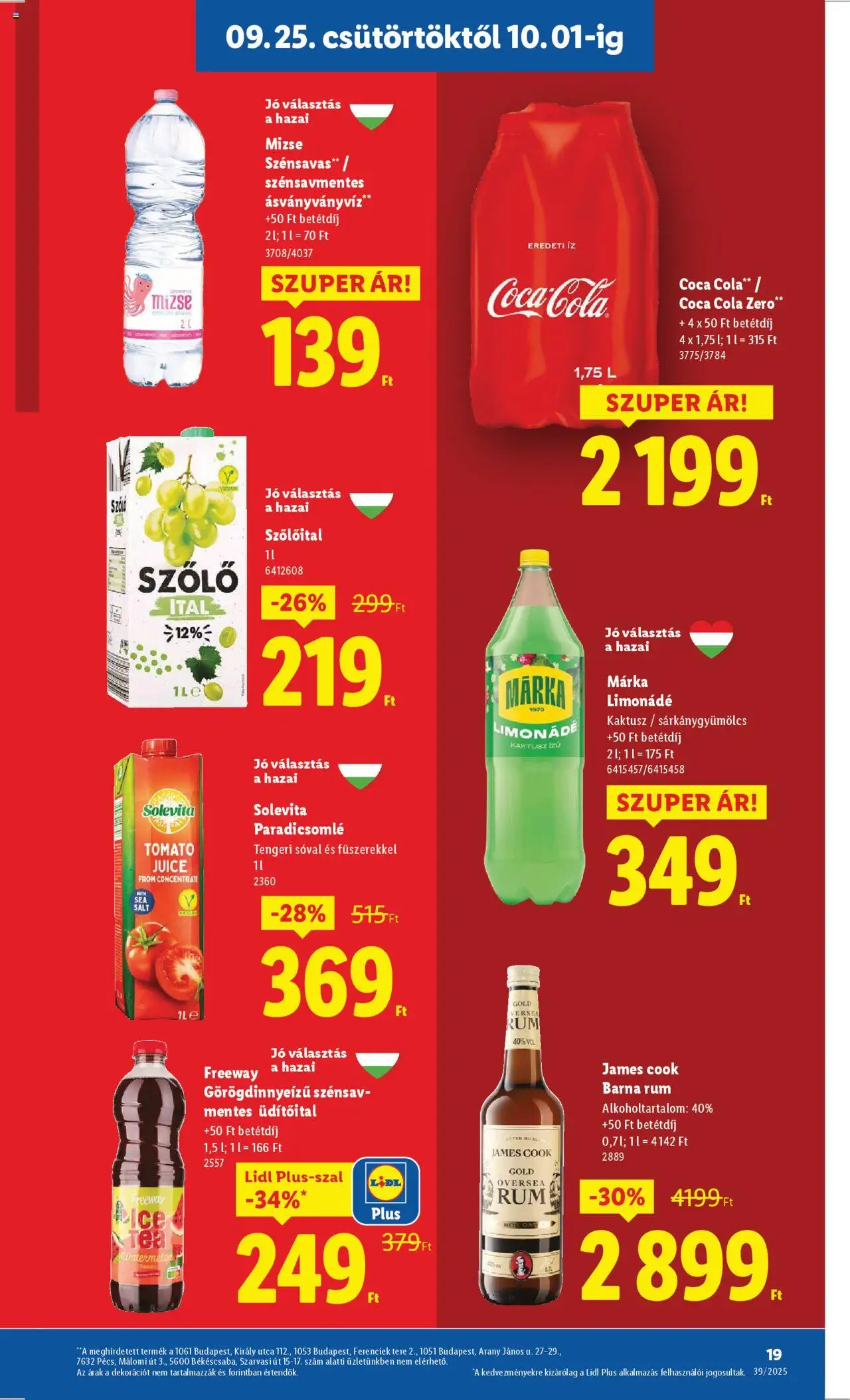 Lidl akciós ujság - amely érvényes a következő dátumtól: 25.09.2025 | Oldal: 19 | Termékek: Szőlő, Rum, Paradicsomlé, Tea
