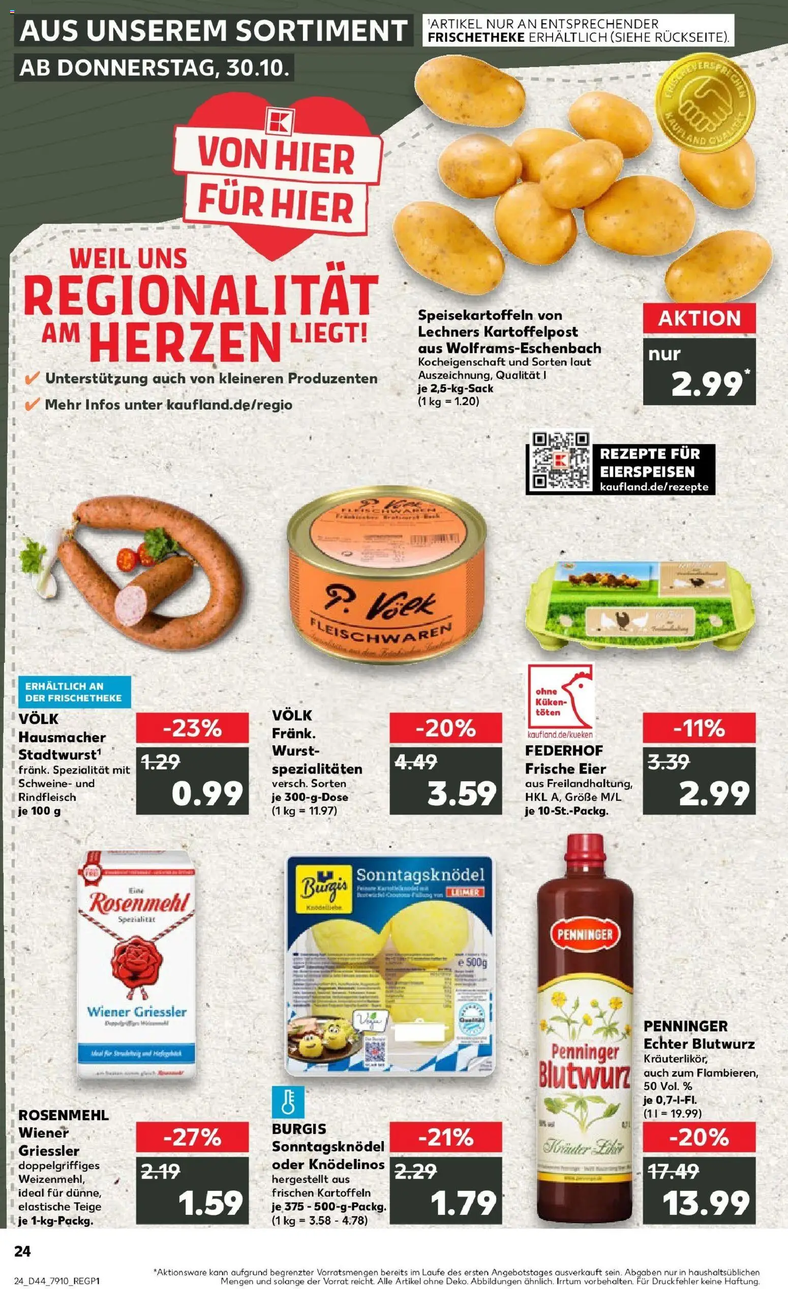 Kaufland prospekt Wendelstein	 – gültig ab 30.10.2025 | Seite: 24 | Produkte: Eier, Kartoffeln, Wurst, Rindfleisch