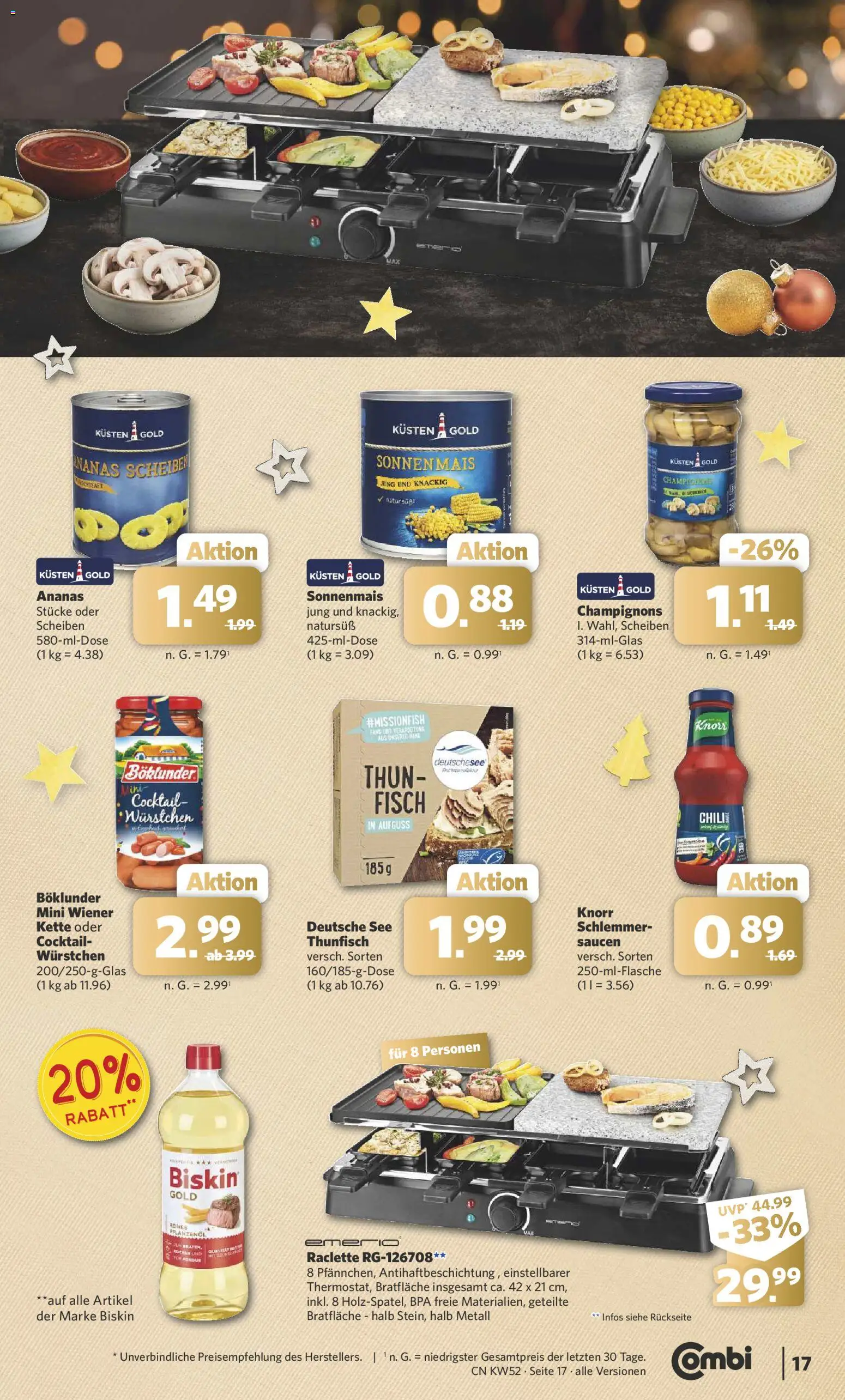 Combi Prospekt 	 – gültig ab 22.12.2025 | Seite: 17 | Produkte: Thunfisch, Ananas, Fisch, Raclette