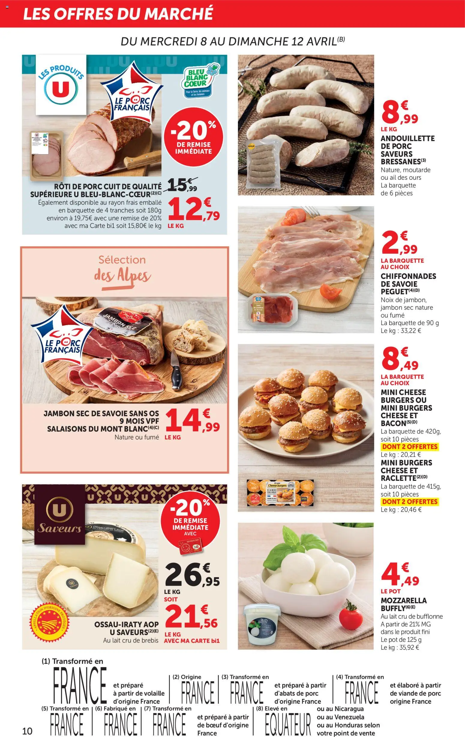 {H1} | Page: 10 | Produits: Mozzarella, Lait, Jambon, Mini burgers