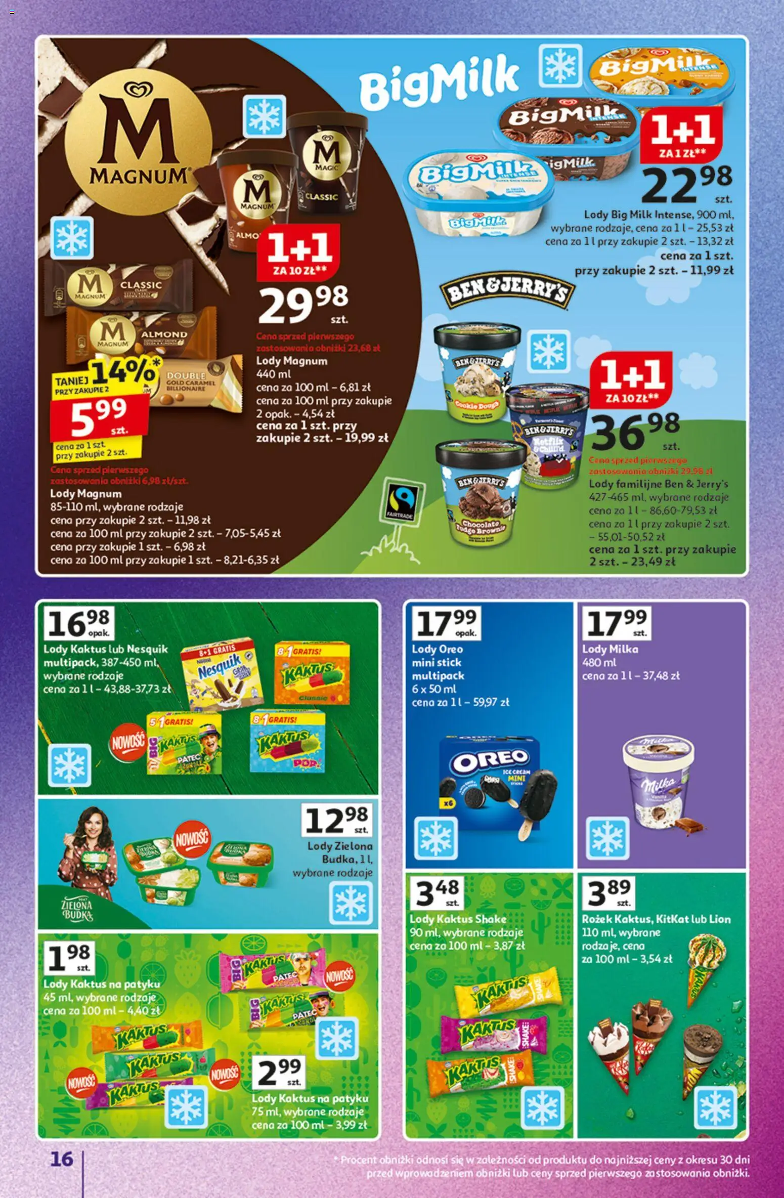 Auchan Gazetka - Znane Marki duży wybór Hipermarket od 04.12.2025 | Strona: 16 | Produkty: Big Milk, Brownie, Lody Kaktus, Lody