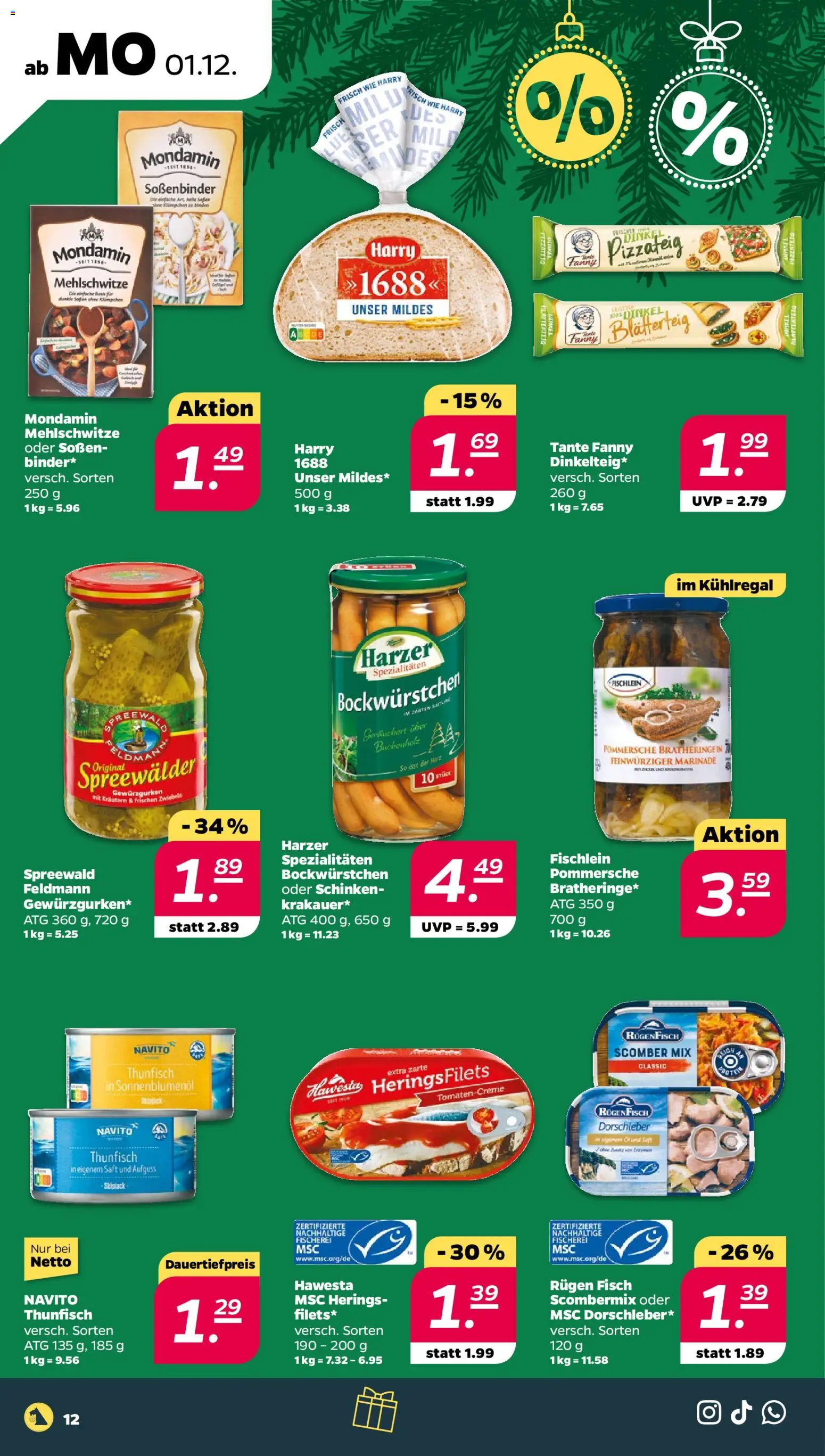 Netto Prospekt 	 – gültig ab 01.12.2025 | Seite: 12 | Produkte: Thunfisch, Sonnenblumenol, Schinken, Saft