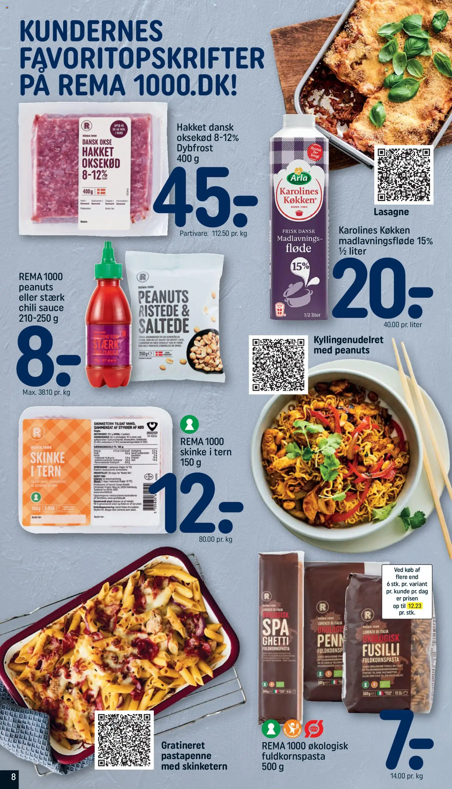 Rema 1000 tilbudsavis – gyldig fra 25.01.2026 | Side: 8 | Produkter: Pasta, Oksekød, Fløde, Peanuts