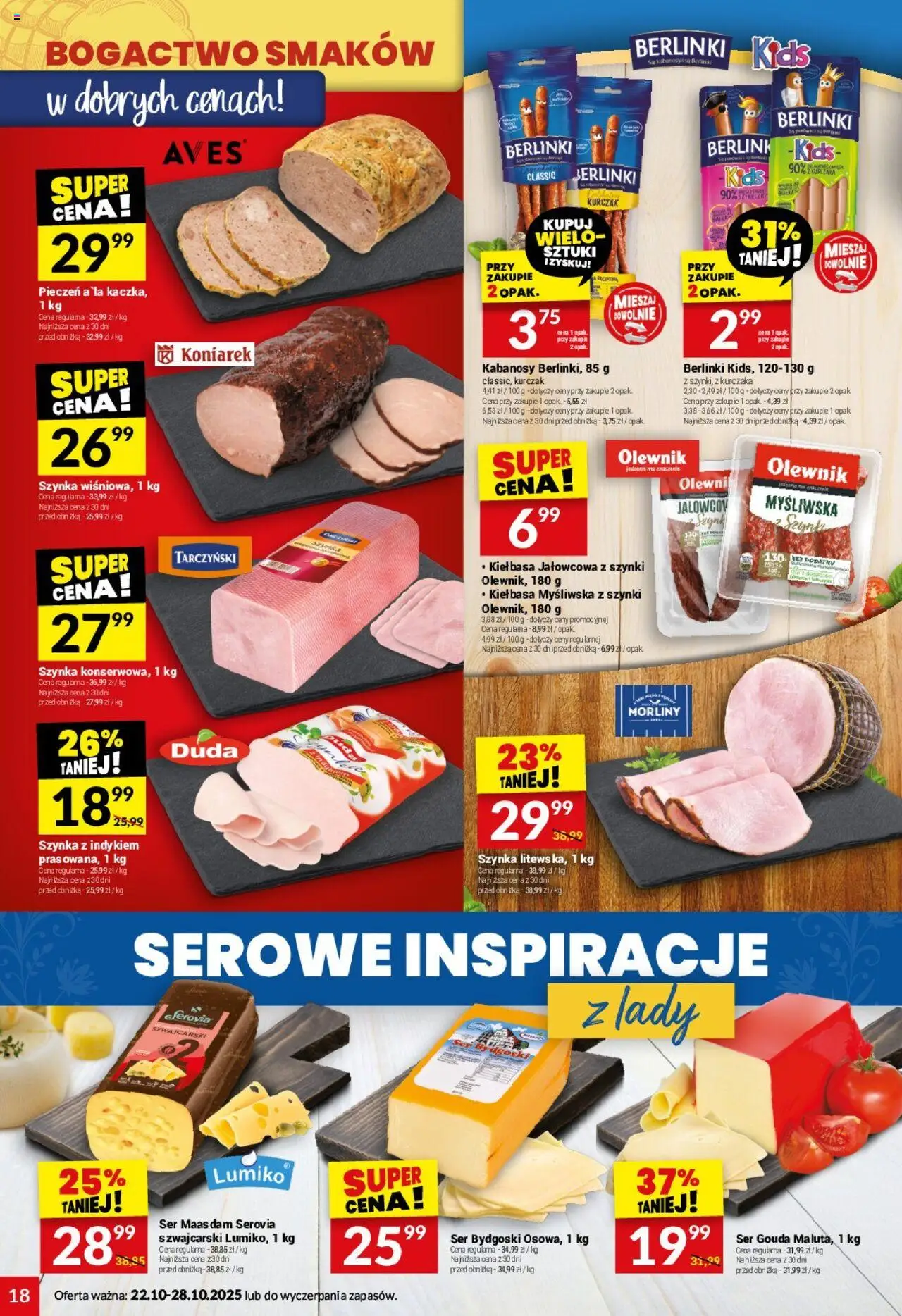 Twój Market Gazetka od 22.10.2025 | Strona: 18 | Produkty: Kiełbasa, Kurczak, Ser, Ser gouda