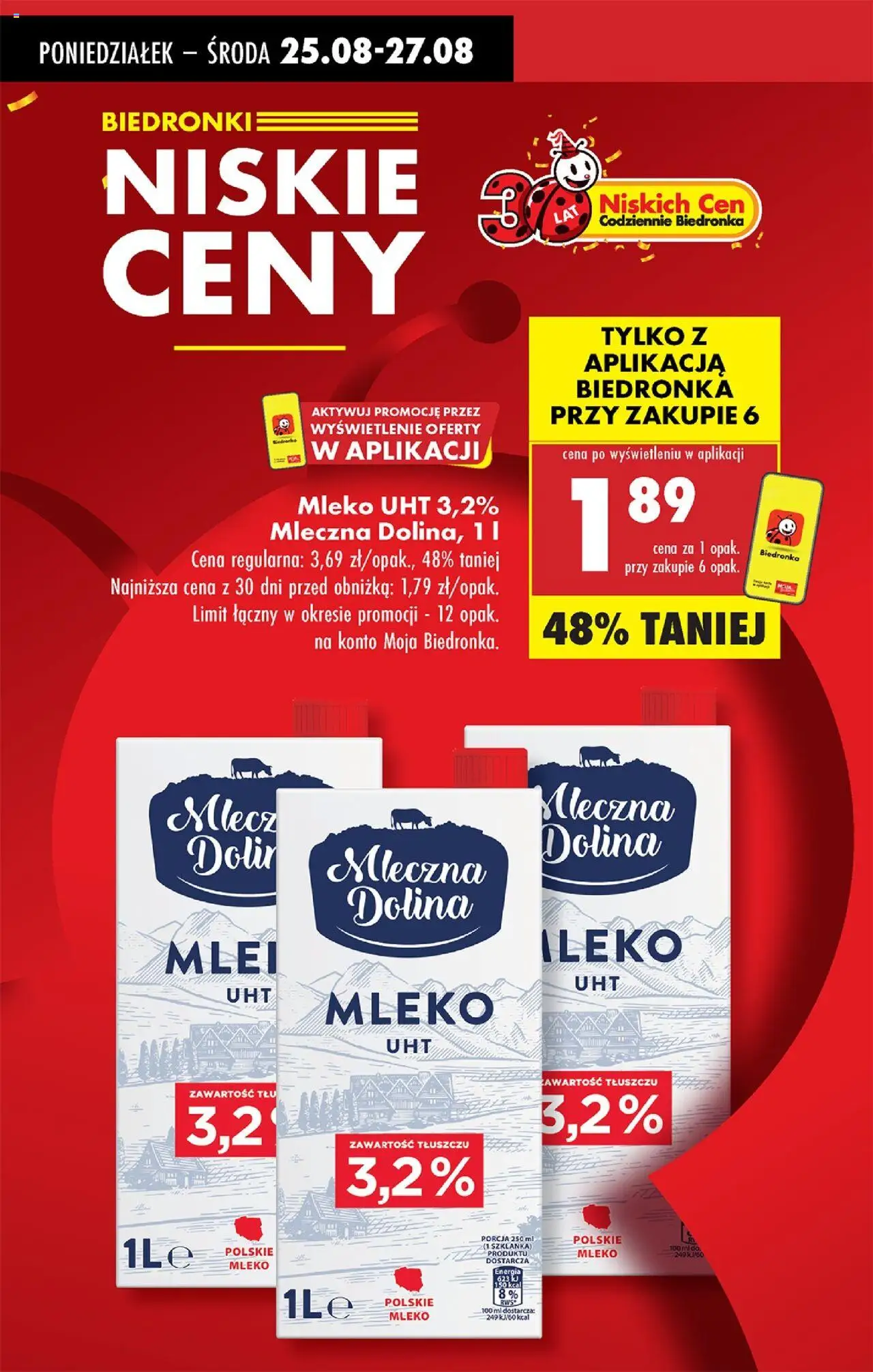 Biedronka gazetka od 25.08.2025 | Strona: 4 | Produkty: Szklanka, Mleko