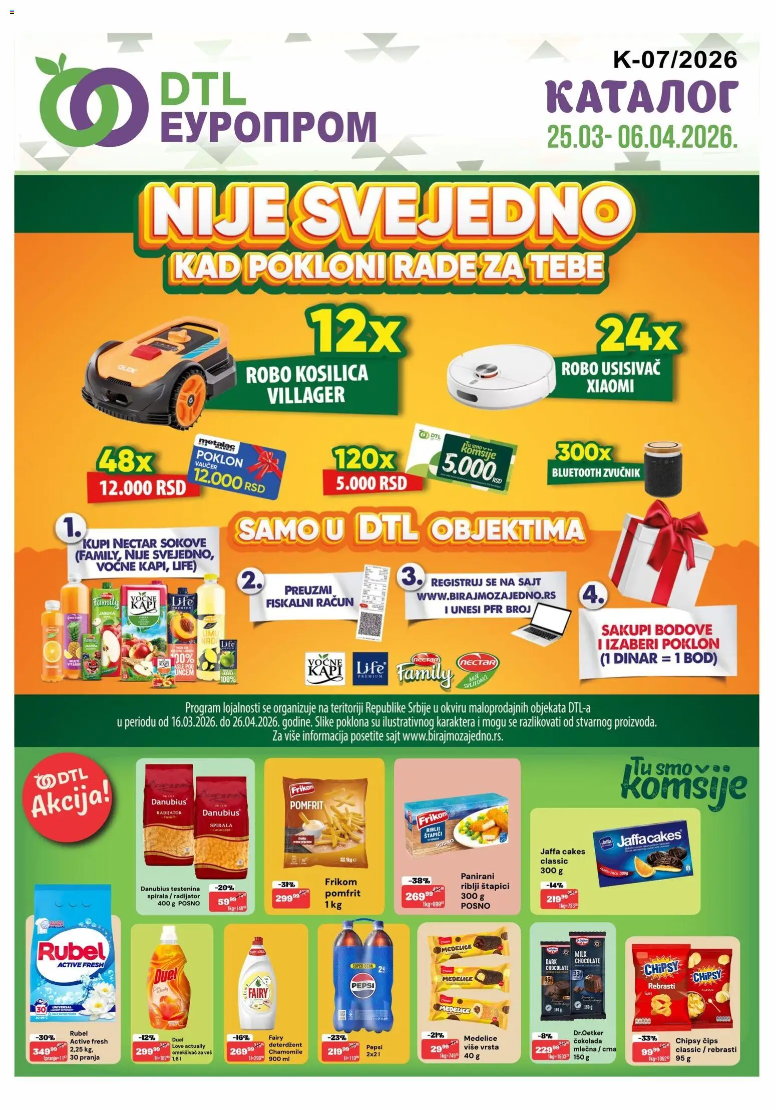 Europrom katalog - važi od 25.03.2026 | Strana: 1 | Proizvode: Deterdžent, Xiaomi, Riblji štapići, Kosilica