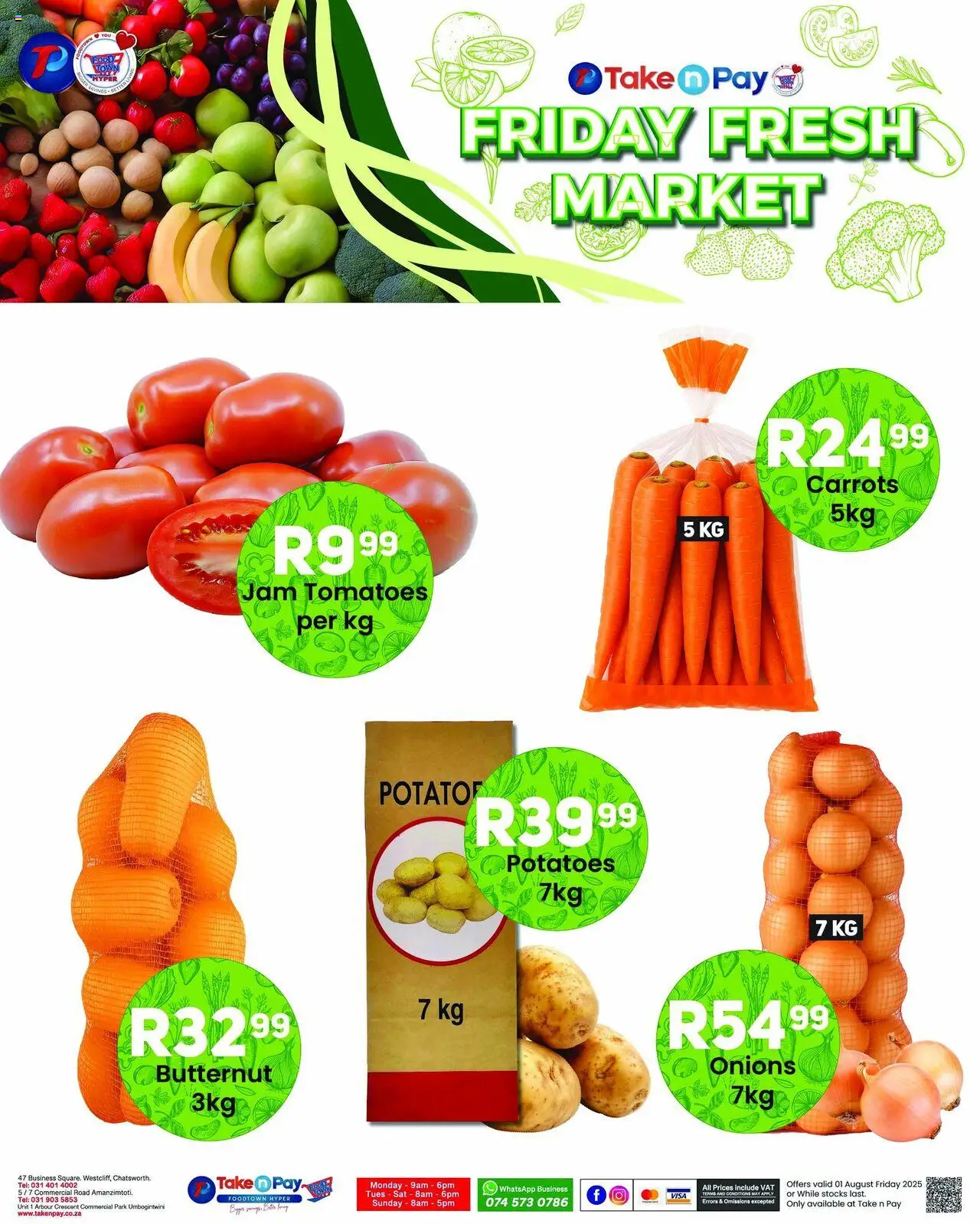 Take n Pay Friday Specials │ valid from 01.08.2025 | Page: 5 | Products: Tomatoes, Carrots, Potatoes, Onions