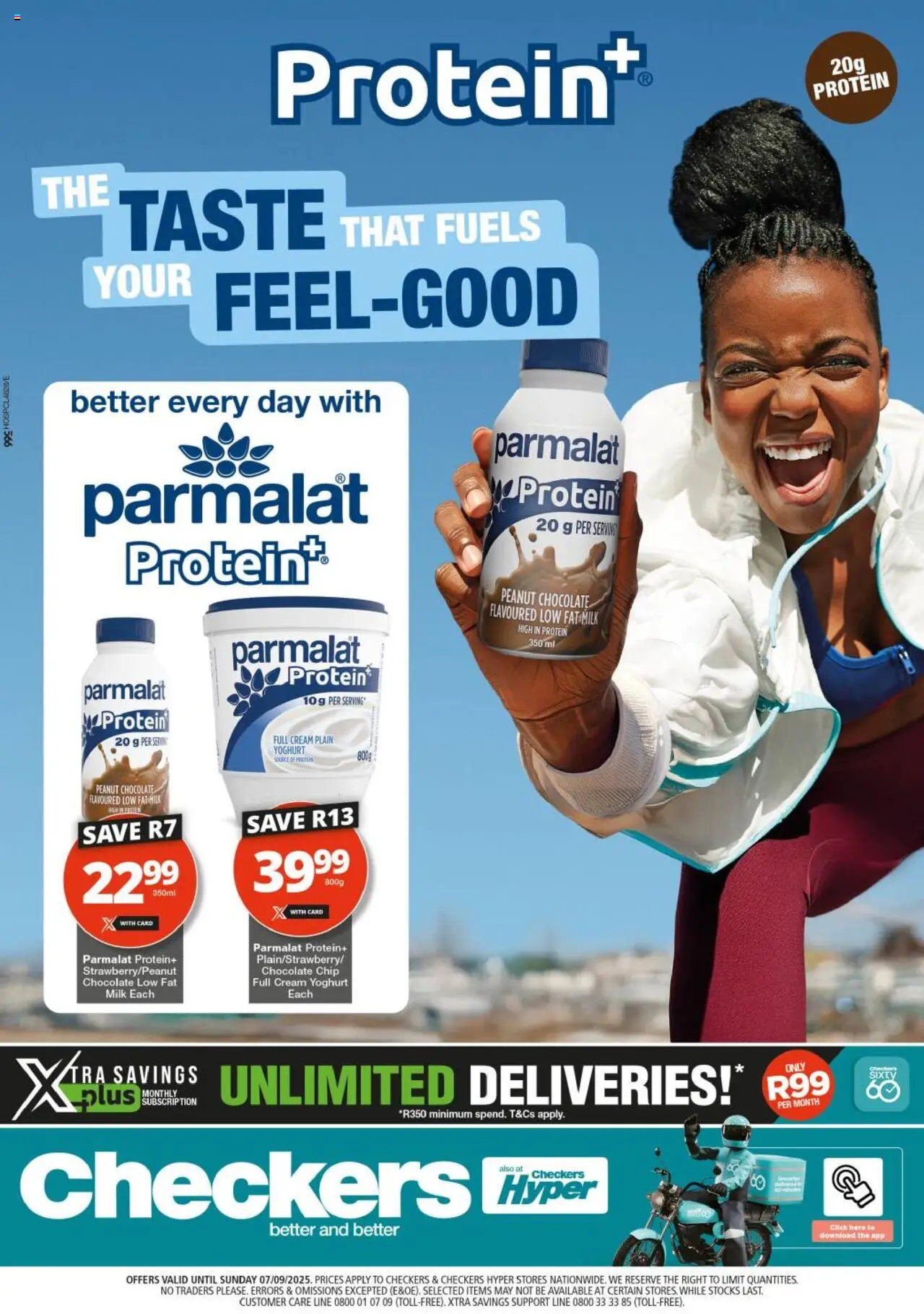 Checkers - Parmalat Protein+ Promotion │ valid from 25.08.2025 | Page: 1 | Products: Yoghurt, Detergente líquido, Milk, Chocolate