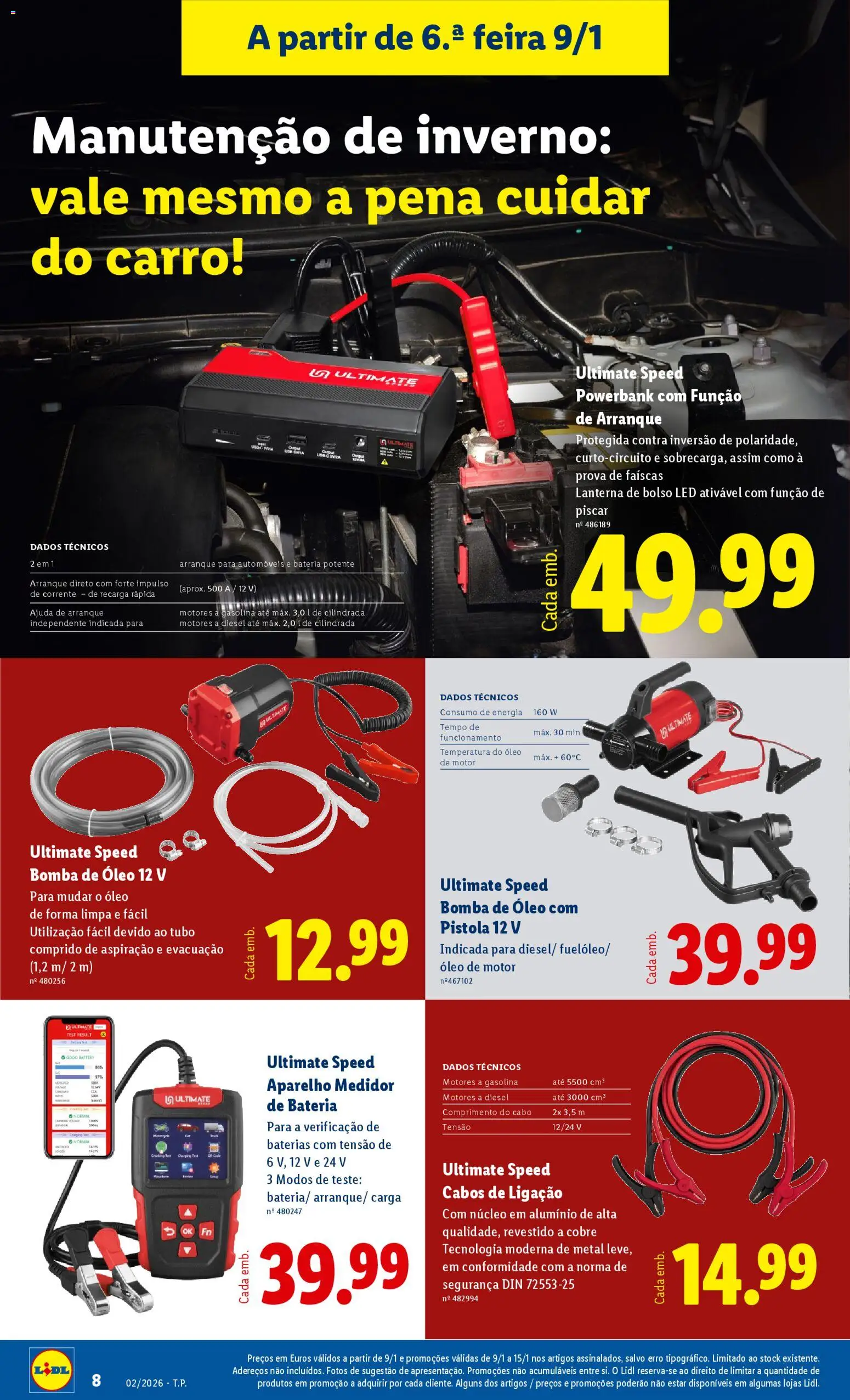 Lidl Novidades │ válido de 05.01.2026 | Página: 8 | Produtos: Cabo, Lanterna, Bateria, Óleo