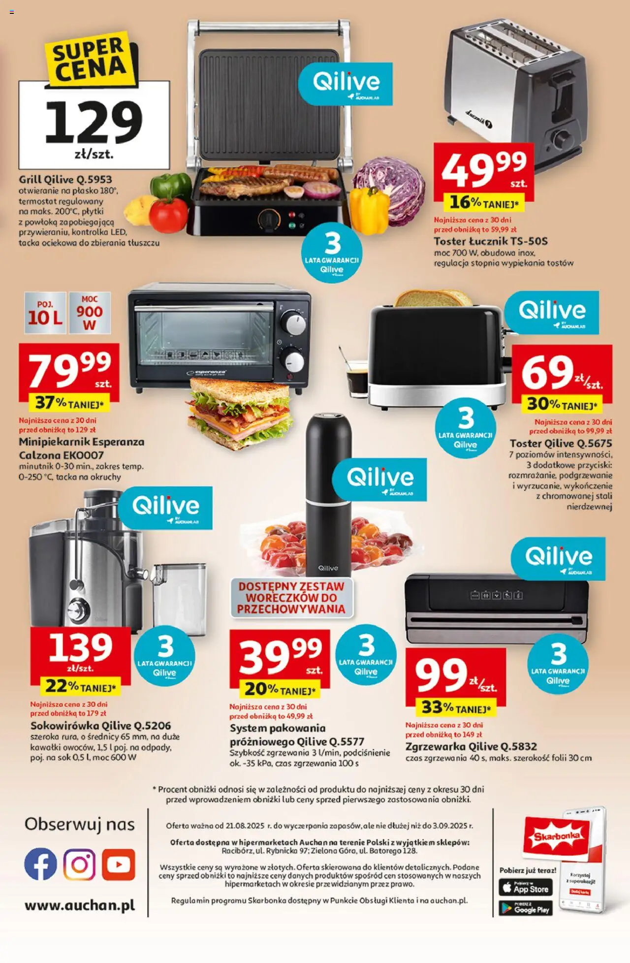 Auchan Gazetka - Wznosimy śniadania na wyższy poziom Hipermarket od 21.08.2025 | Strona: 2 | Produkty: Grill, Sokowirówka, Toster, Sok