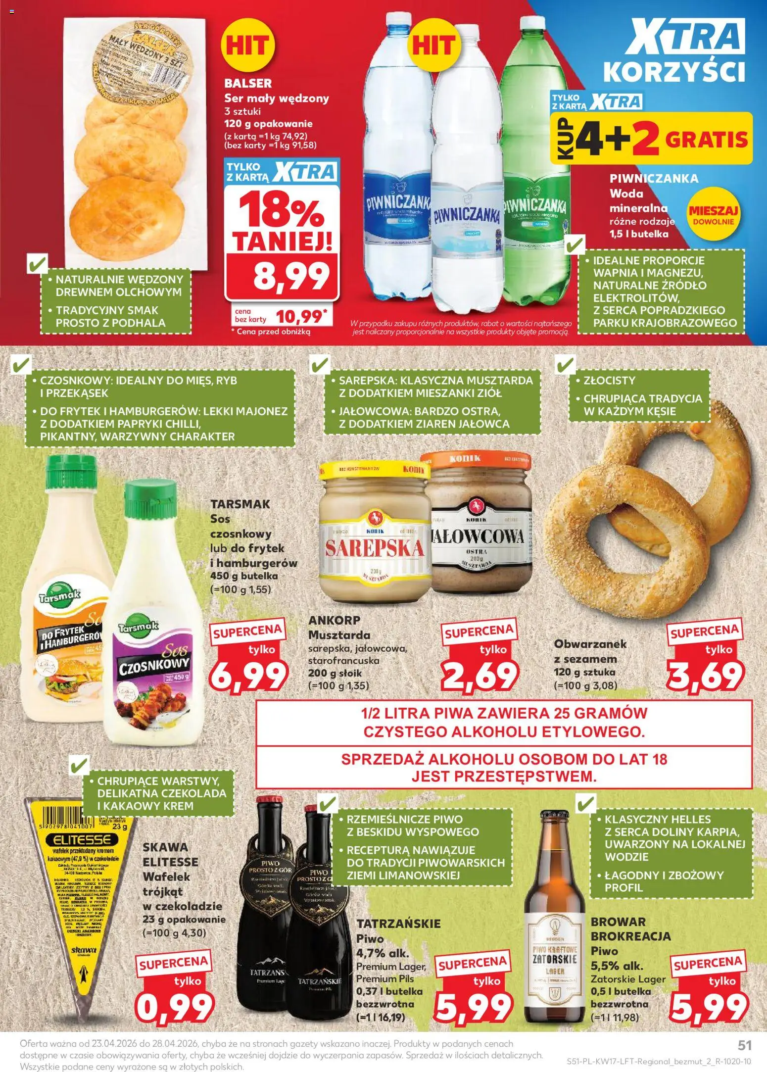 Kaufland gazetka od 23.04.2026 | Strona: 51 | Produkty: Czekolada, Piwo, Woda, Majonez