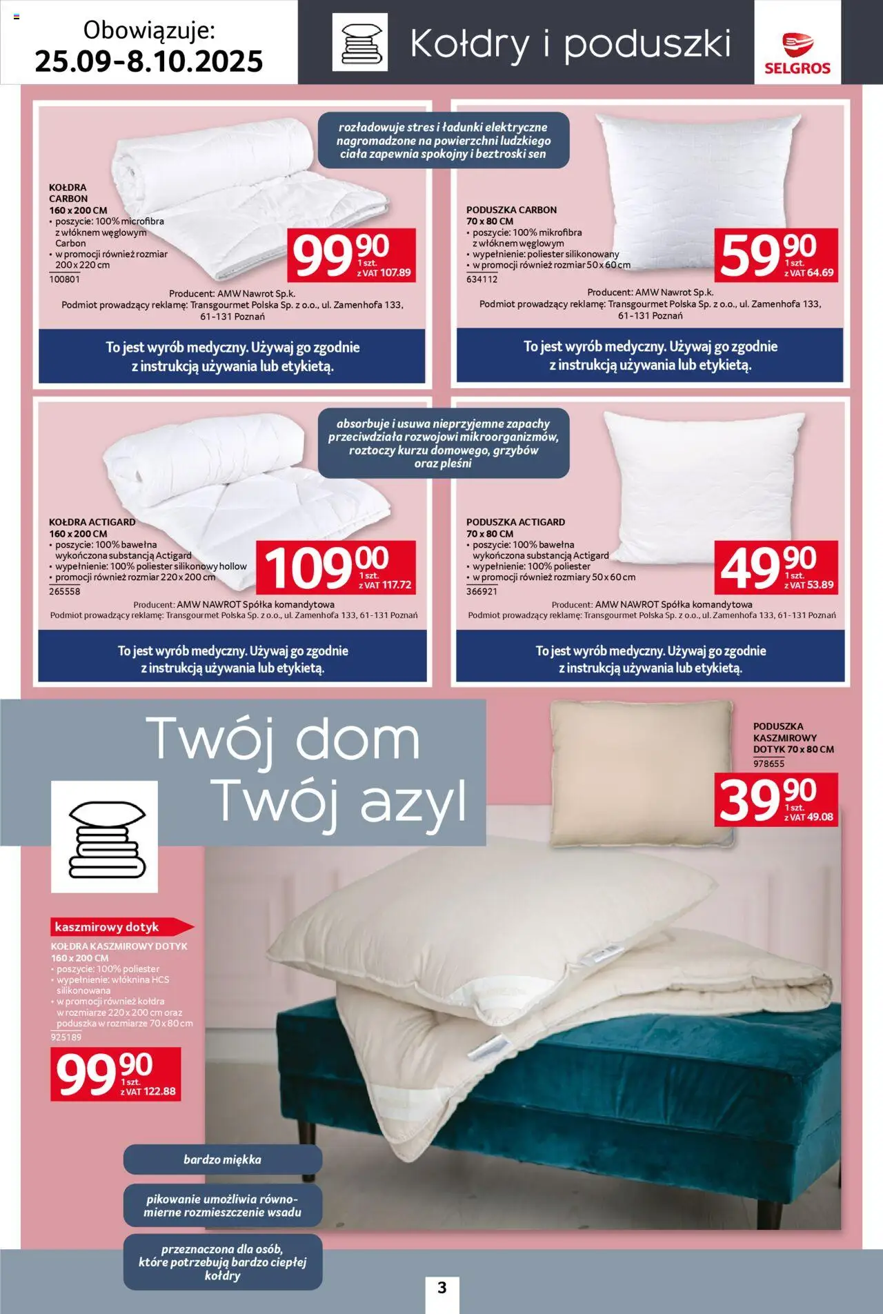 Selgros cash&carry Gazetka - Home&Deco od 25.09.2025 | Strona: 3 | Produkty: Poduszka, Kołdra