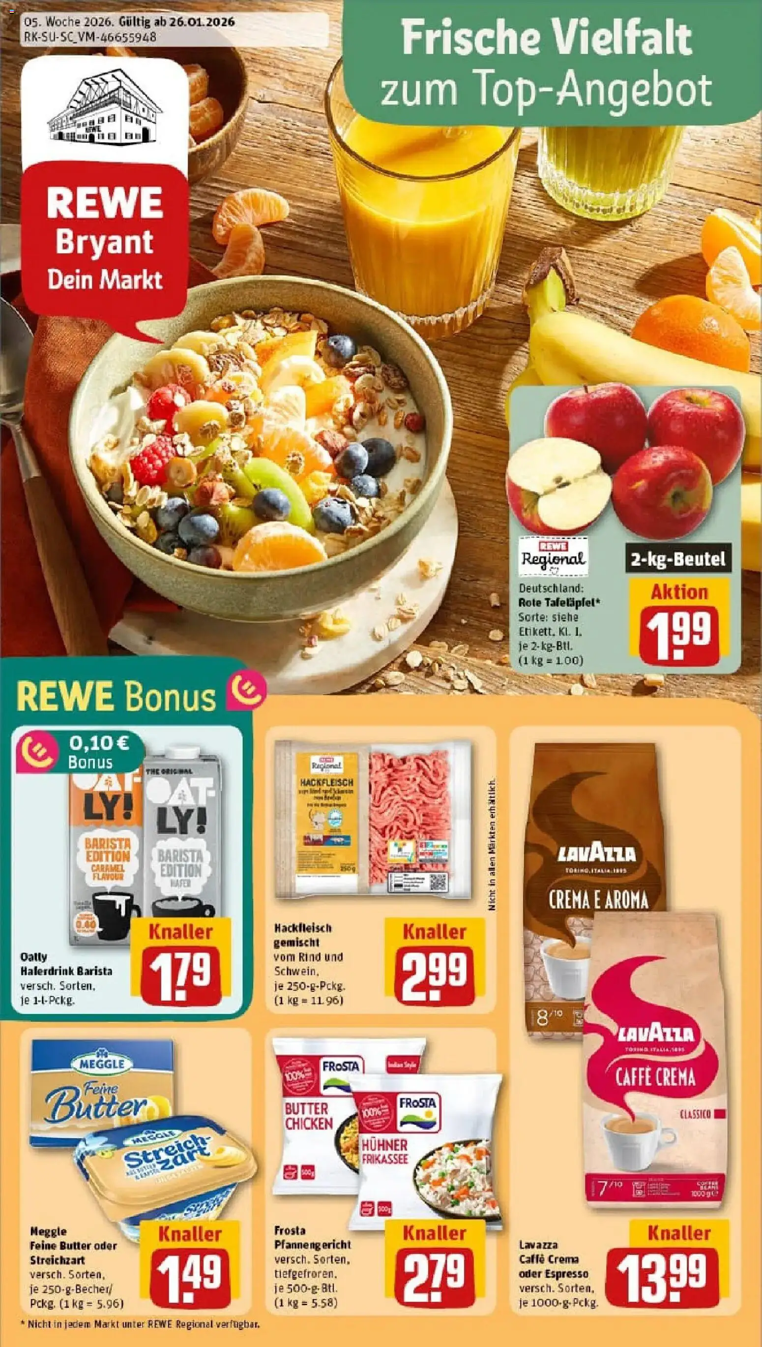 Rewe prospekt Icking	 – gültig ab 26.01.2026 | Seite: 1 | Produkte: Lavazza, Frosta, Oatly, Hackfleisch