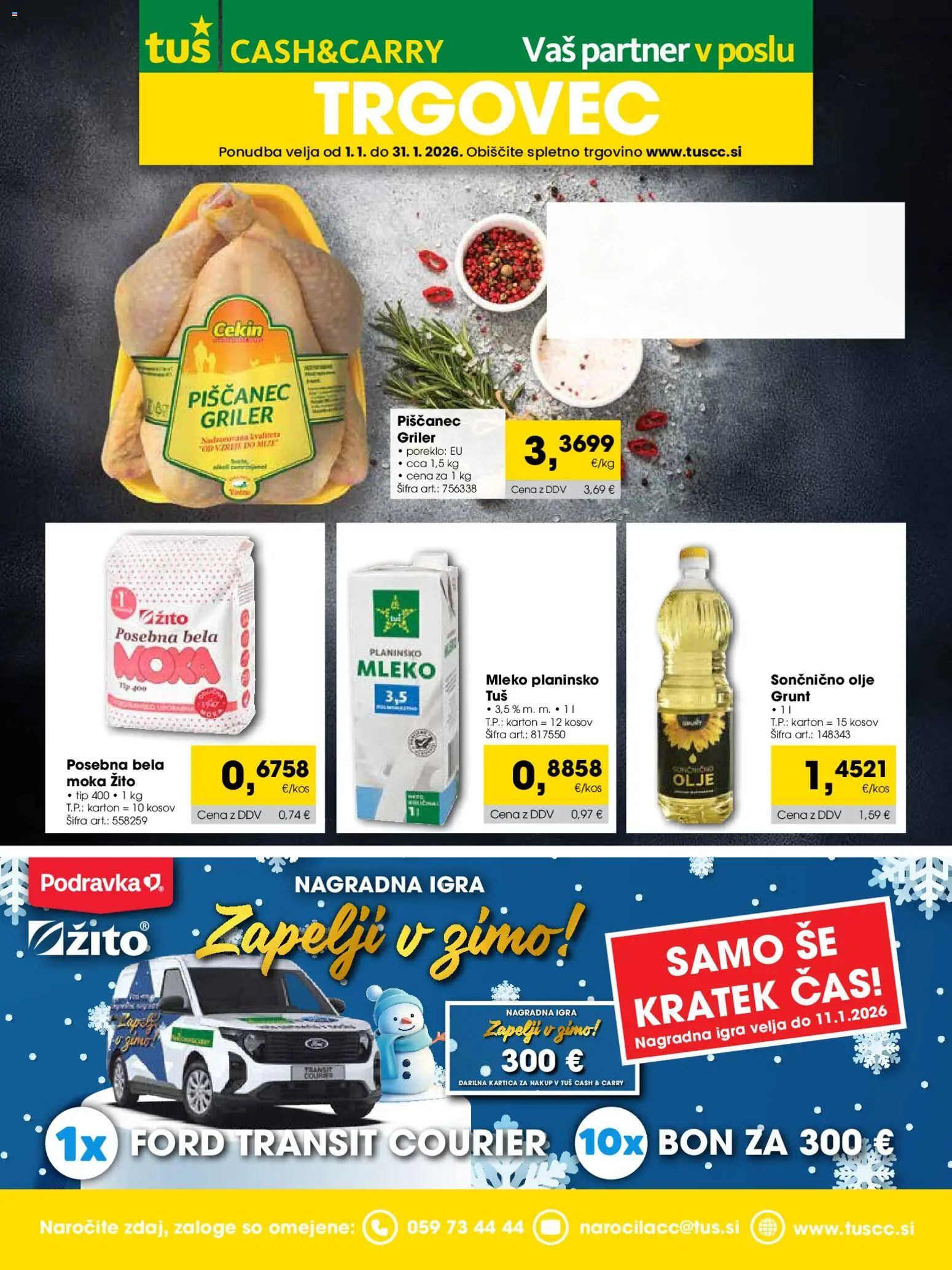 Novi Tuš katalog ponudbe – veljaven od 01.01.2026 | Stran: 1 | Izdelki: Igra, Moka, Mleko, Olje
