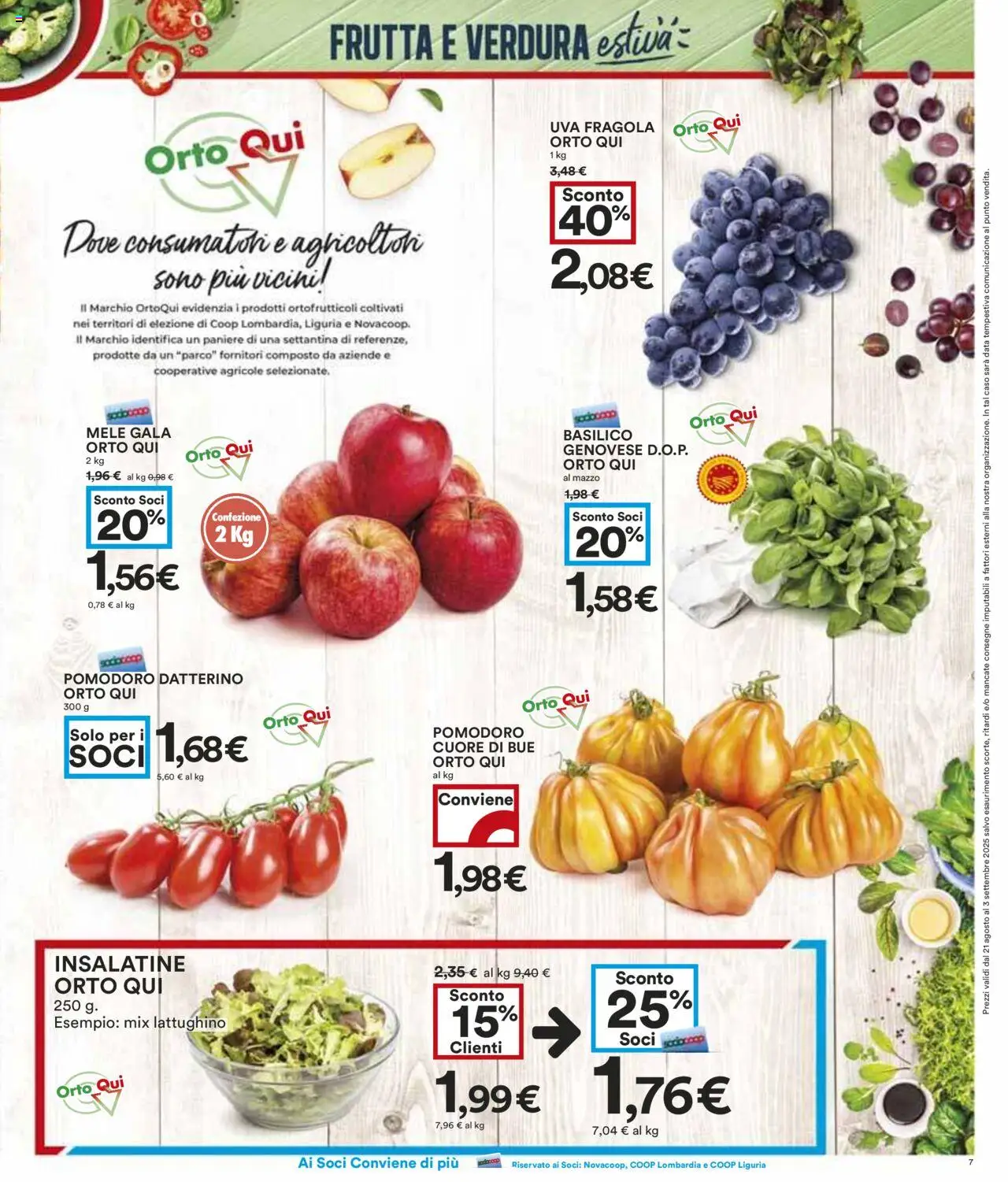 Volantino COOP del 21.08.2025 | Pagina: 7 | Prodotti: Frutta, Pomodoro, Uva, Basilico