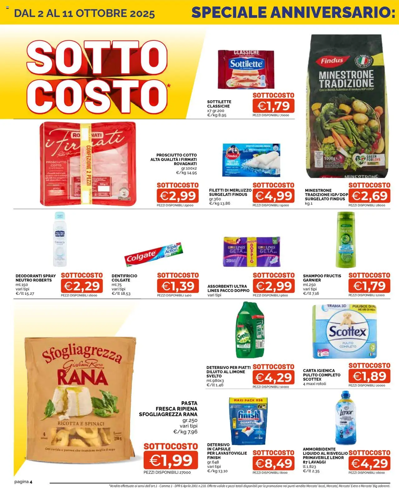 Volantino Mercatò del 02.10.2025 | Pagina: 4 | Prodotti: Shampoo, Ammorbidente, Merluzzo, Lavastoviglie