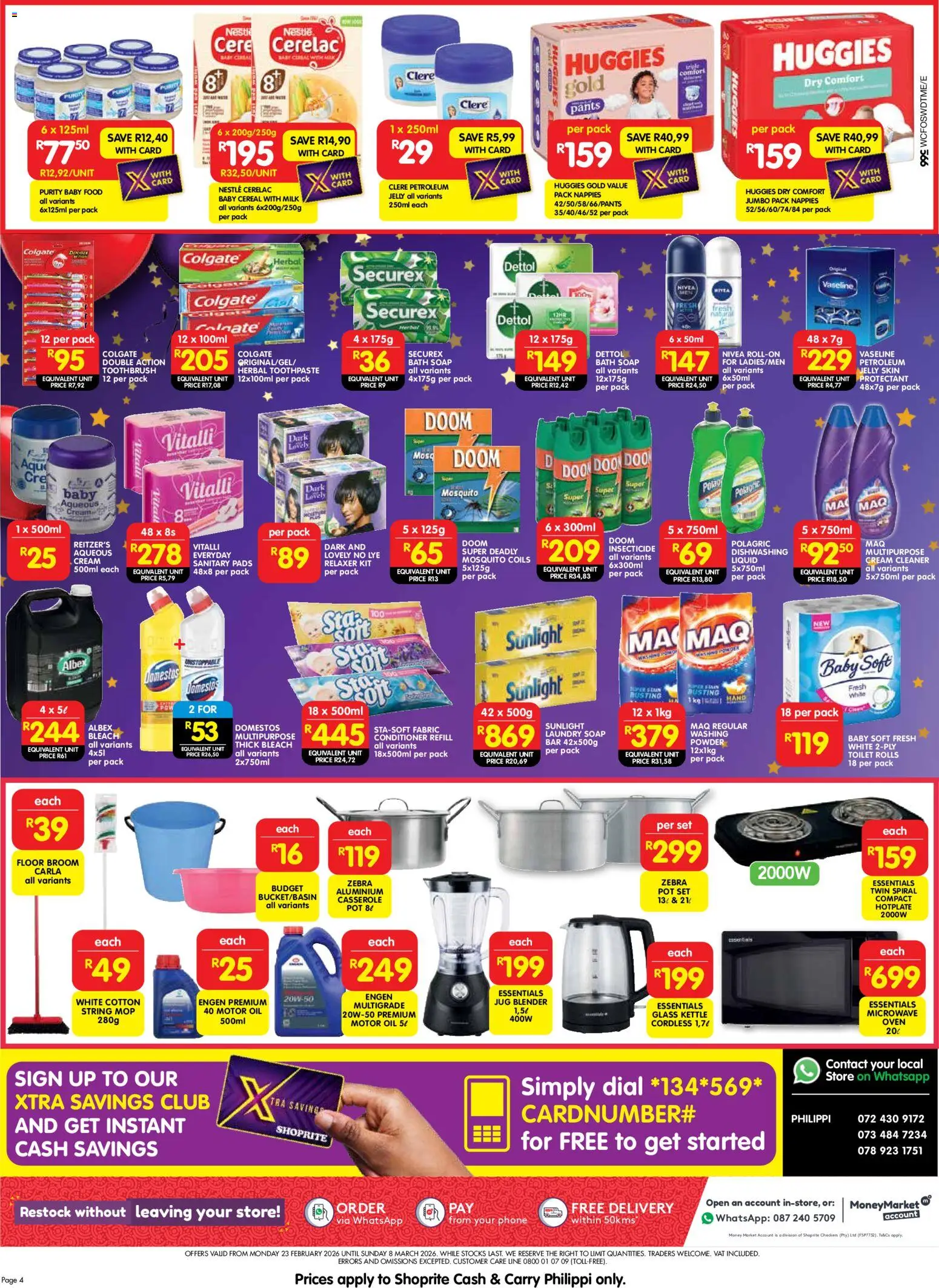 New Shoprite catalogue – valid from 23.02.2026 | Page: 4 | Products: Pads, Blender, Powder, Baby food