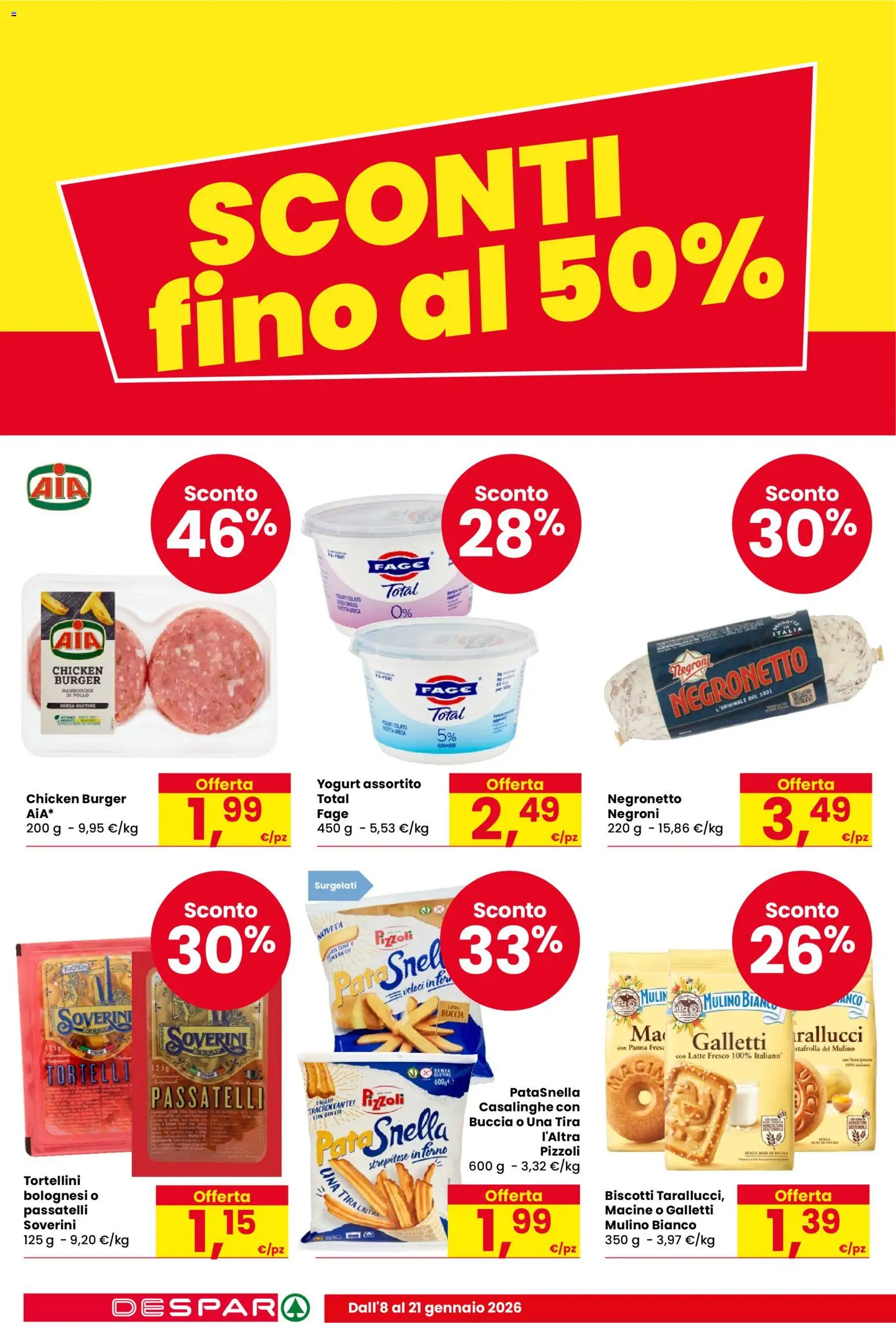 Volantino Despar del 08.01.2026 | Pagina: 2 | Prodotti: Yogurt, Pollo, Panna, Biscotti