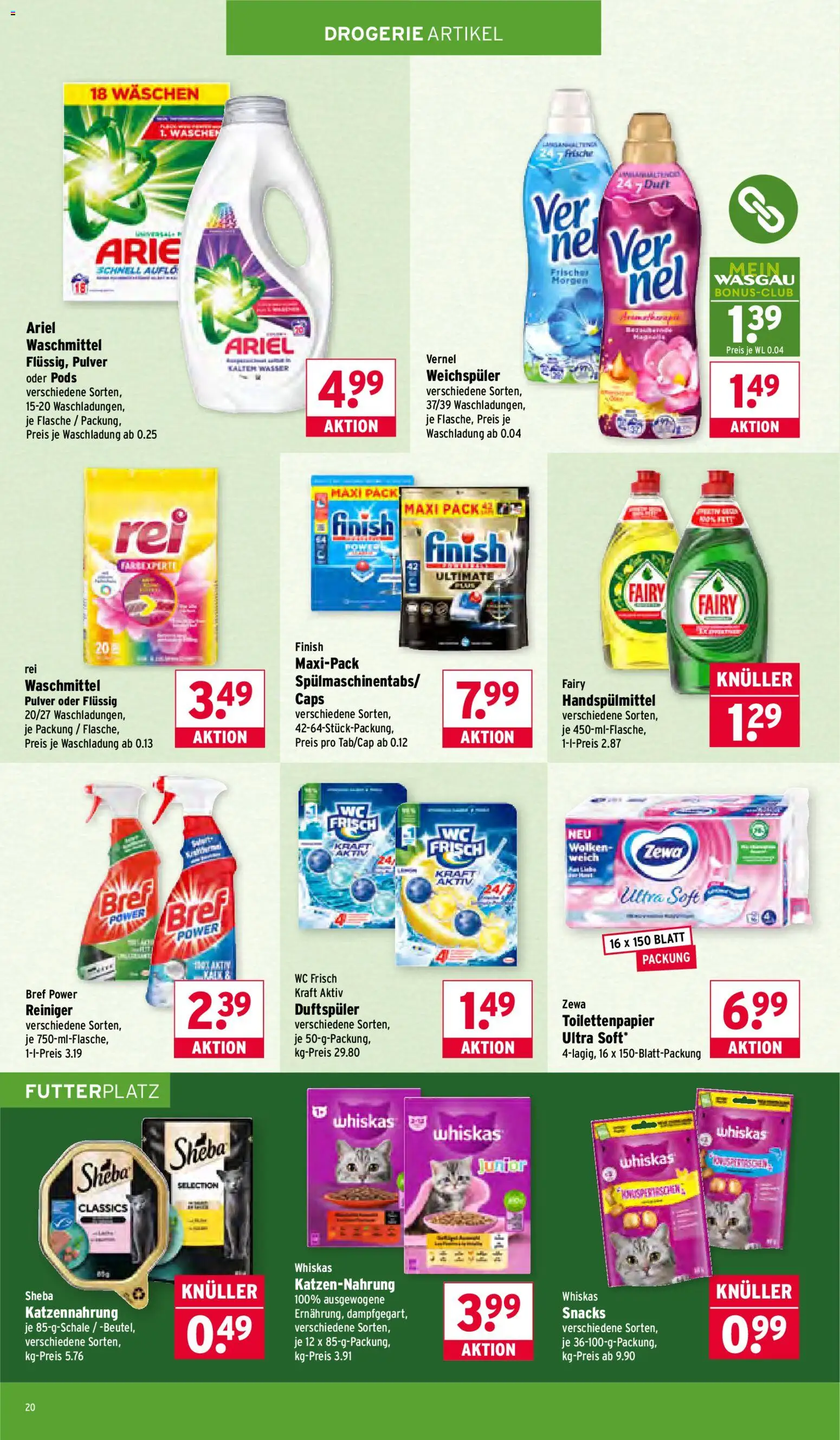 Wasgau Prospekt 	 – gültig ab 12.01.2026 | Seite: 20 | Produkte: Zewa, Weichspüler, Waschmittel, Vernel