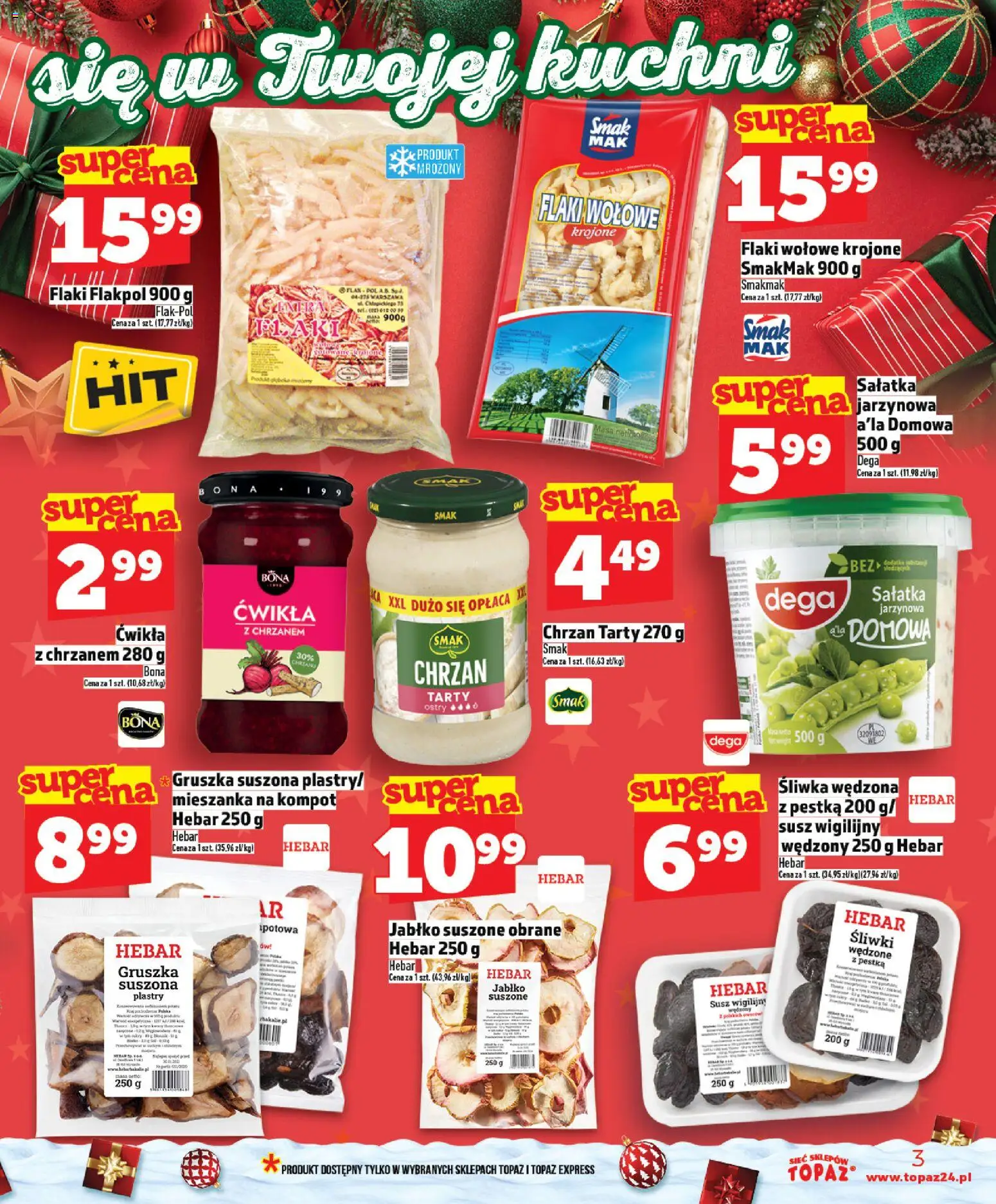 Topaz Gazetka od 11.12.2025 | Strona: 3 | Produkty: Gruszka, Śliwki, Flaki, Sałatka