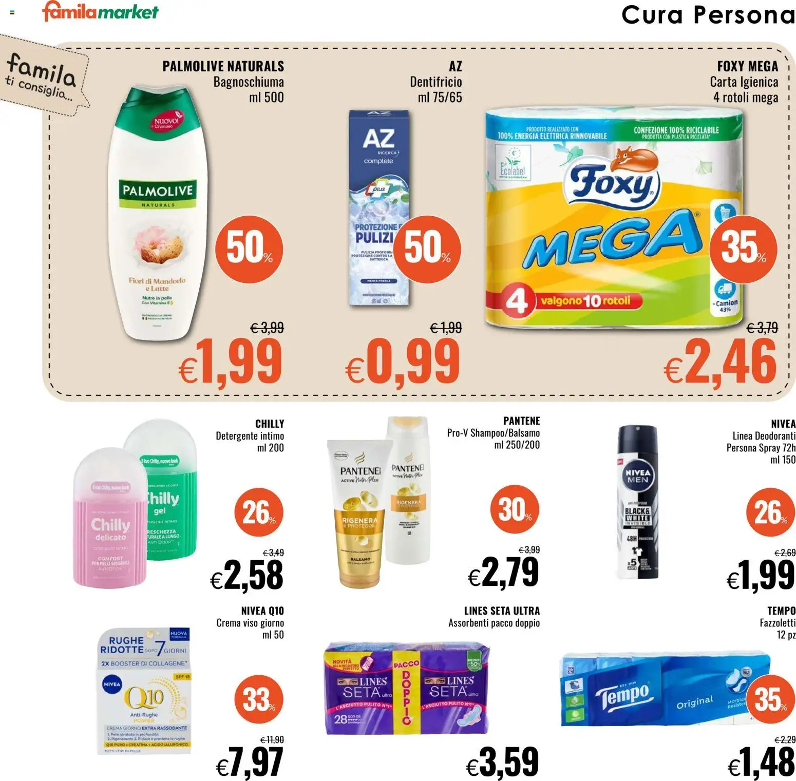 Volantino Famila del 22.01.2026 | Pagina: 14 | Prodotti: Carta igienica, Detergente intimo, Detergente, Latte