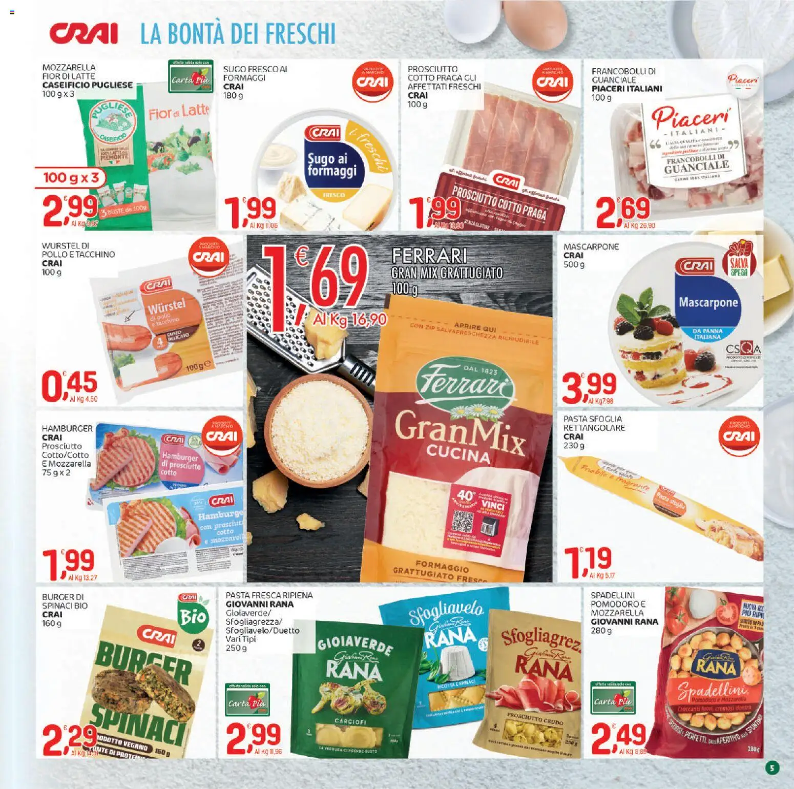 Volantino CRAI del 02.01.2026 | Pagina: 5 | Prodotti: Prosciutto Crudo, Pomodoro, Latte, Spinaci