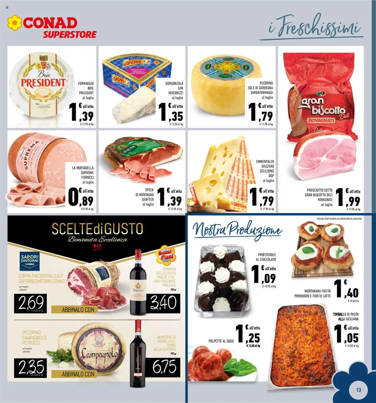 Volantino Conad del 22.10.2025 | Pagina: 13 | Prodotti: Pizza, Gorgonzola, Pecorino, Polpette