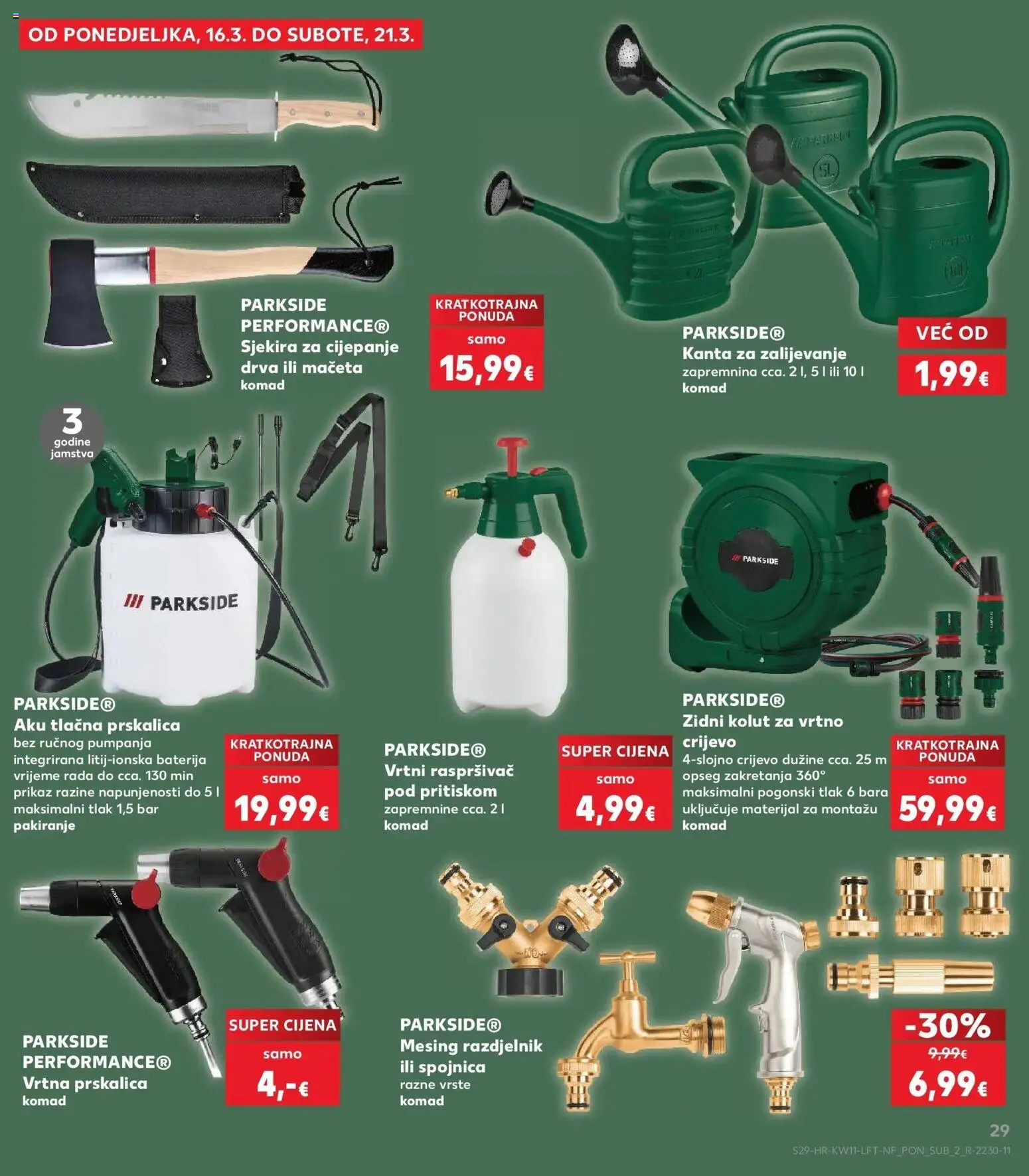 Kaufland katalog | vrijedi od 10.03.2026 | Stranica: 29 | Proizvodi: Baterija, Kanta za zalijevanje, Vrtno crijevo, Parkside