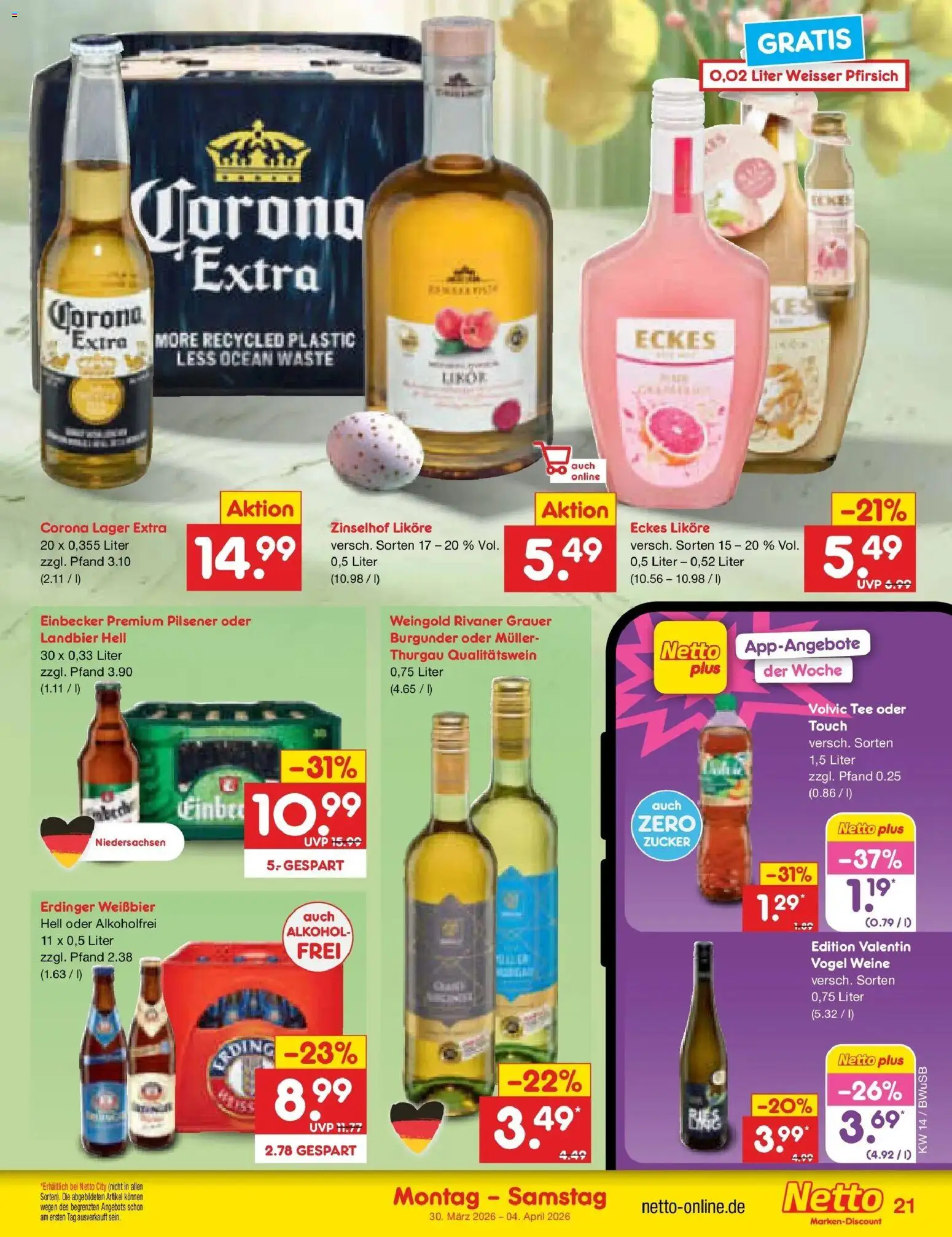 Netto Marken-Discount Prospekt Stemwede-Dielingen	 – gültig ab 29.03.2026 | Seite: 25 | Produkte: Volvic tee, Zucker, Pfirsich, Volvic