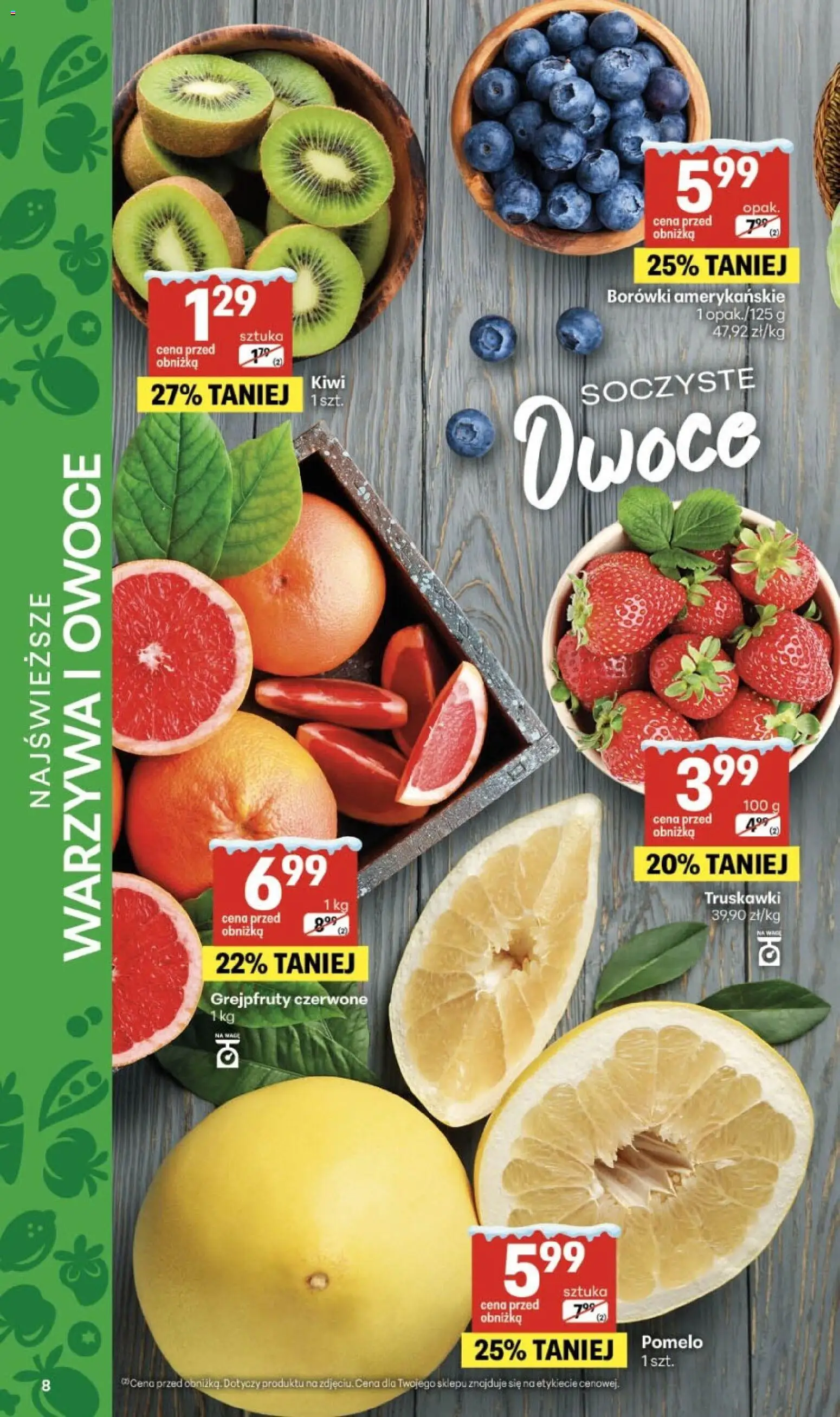 Delikatesy Centrum Gazetka od 15.01.2026 | Strona: 8 | Produkty: Pomelo, Truskawki, Kiwi, Owoce
