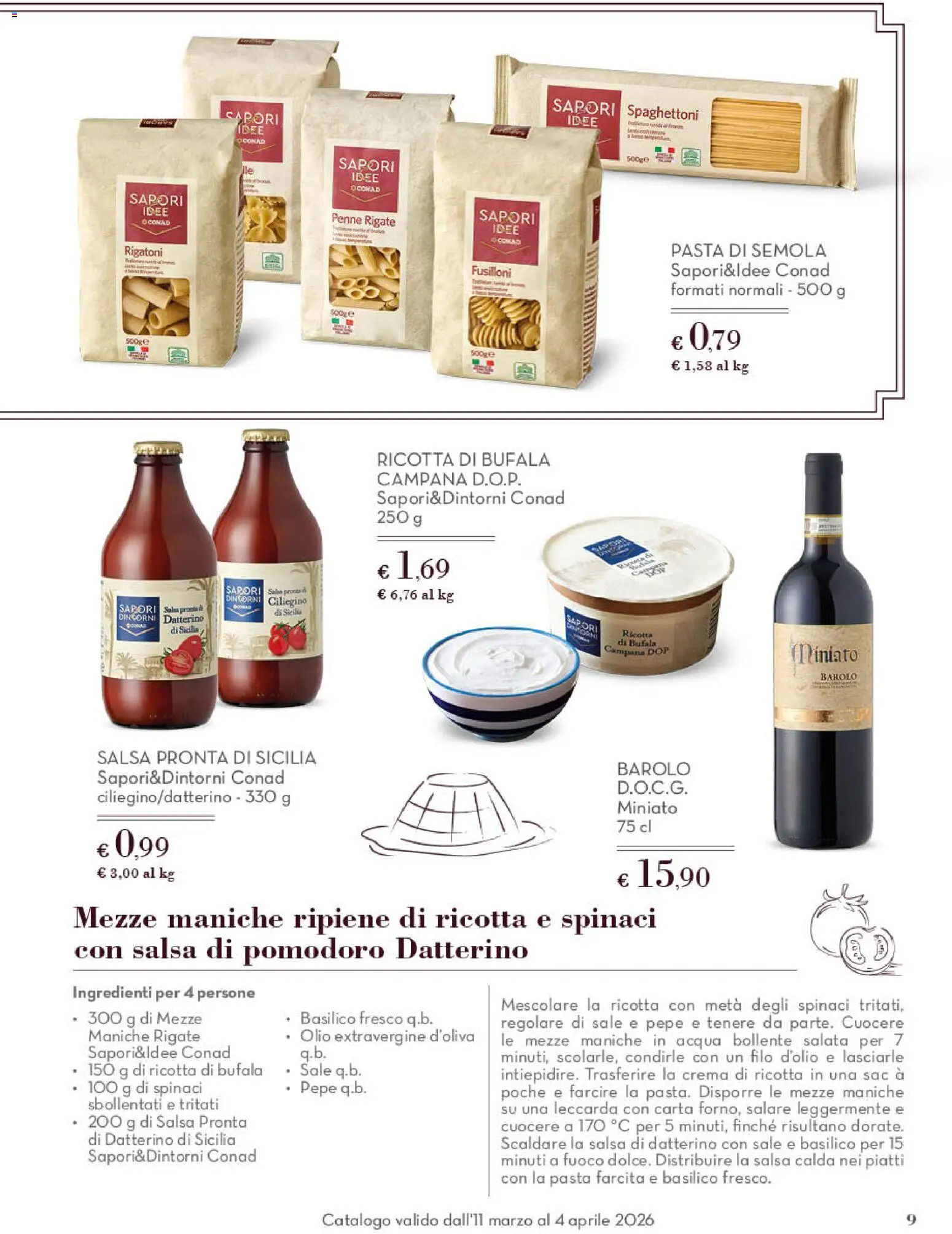 Volantino Spazio Conad del 11.03.2026 | Pagina: 9 | Prodotti: Salsa, Basilico, Ricotta, Penne