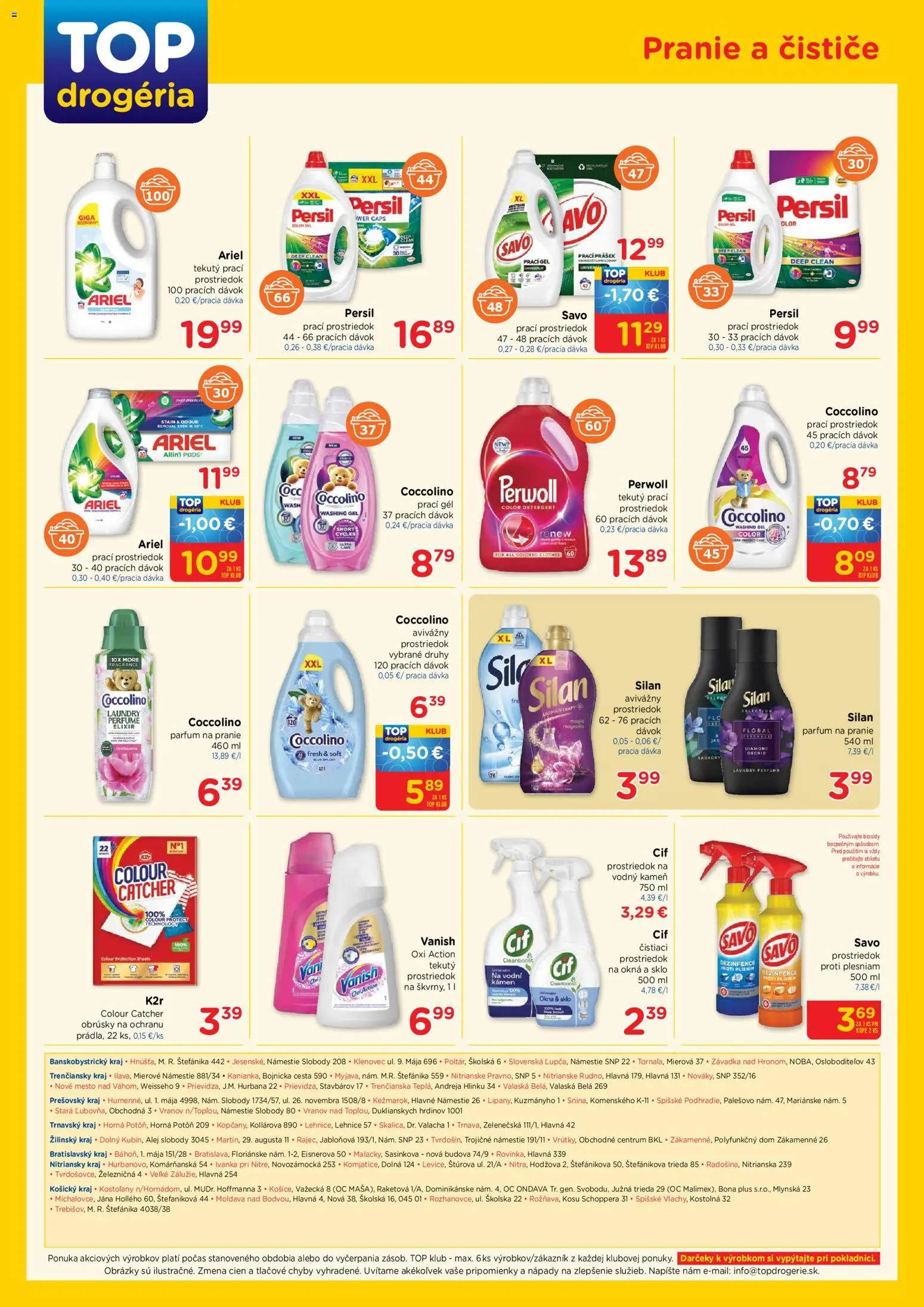 Nové TOP Drogéria akcie – leták je platný od 09.03.2026 | Strana: 4 | Produkty: Perwoll, Vanish, Ariel, Coccolino