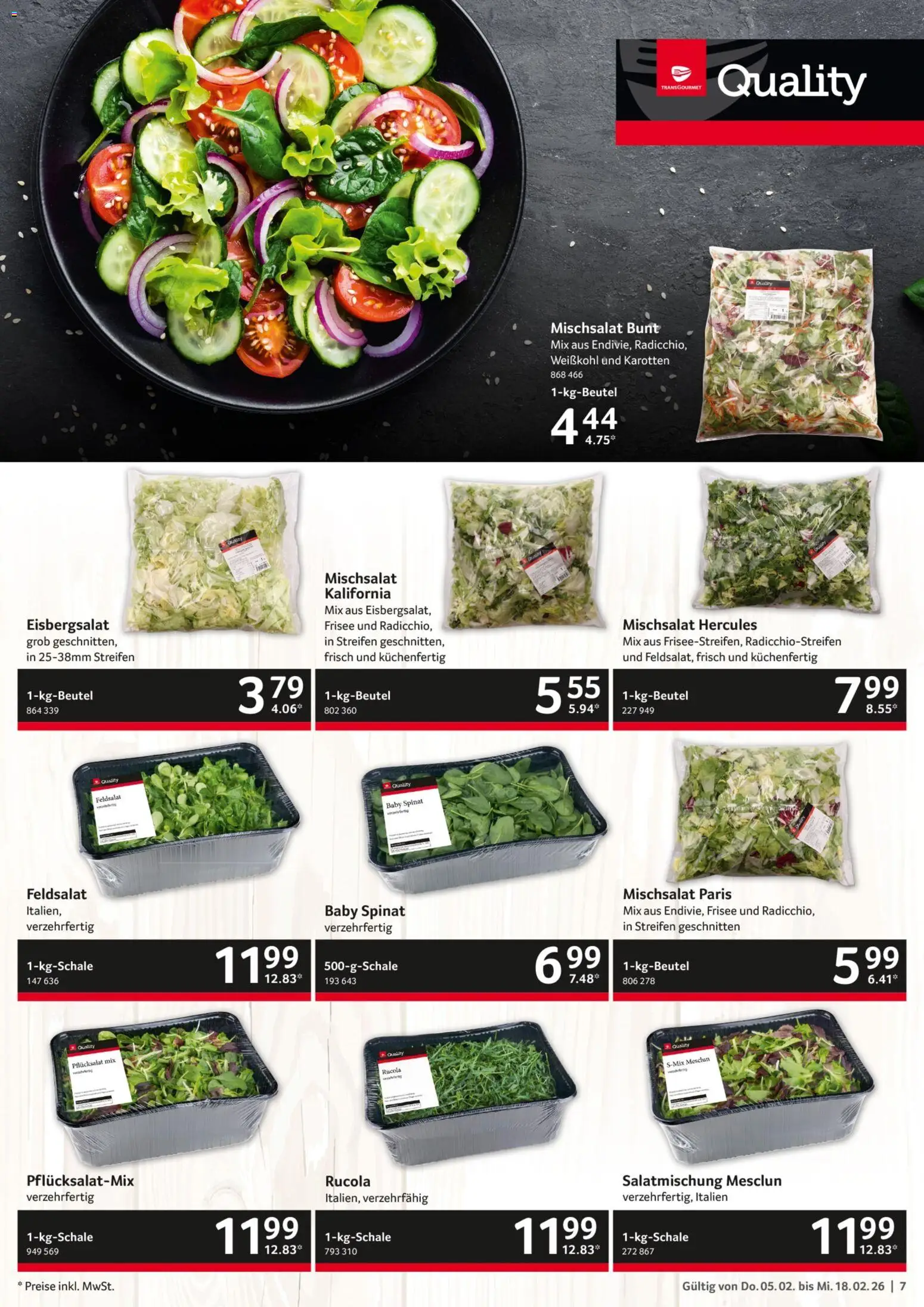 Selgros Gastronomie – gültig ab 05.02.2026 | Seite: 7 | Produkte: Rucola, Eisbergsalat