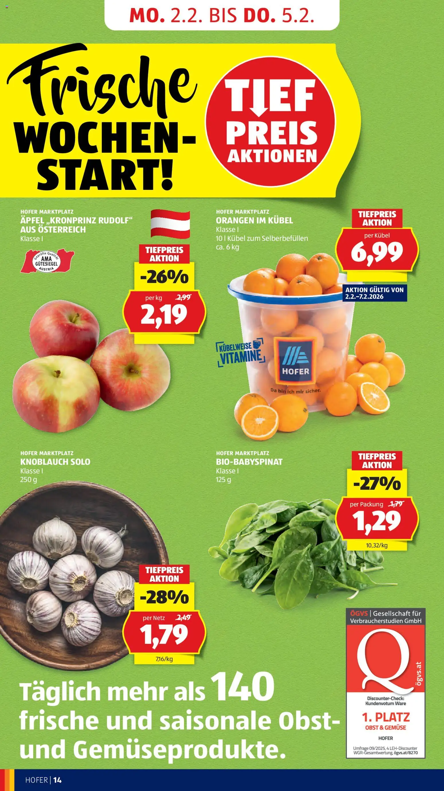 Hofer Flugblatt gültig ab 30.01.2026 | Seite: 16 | Produkte: Gemüse, Obst, Knoblauch, Orangen