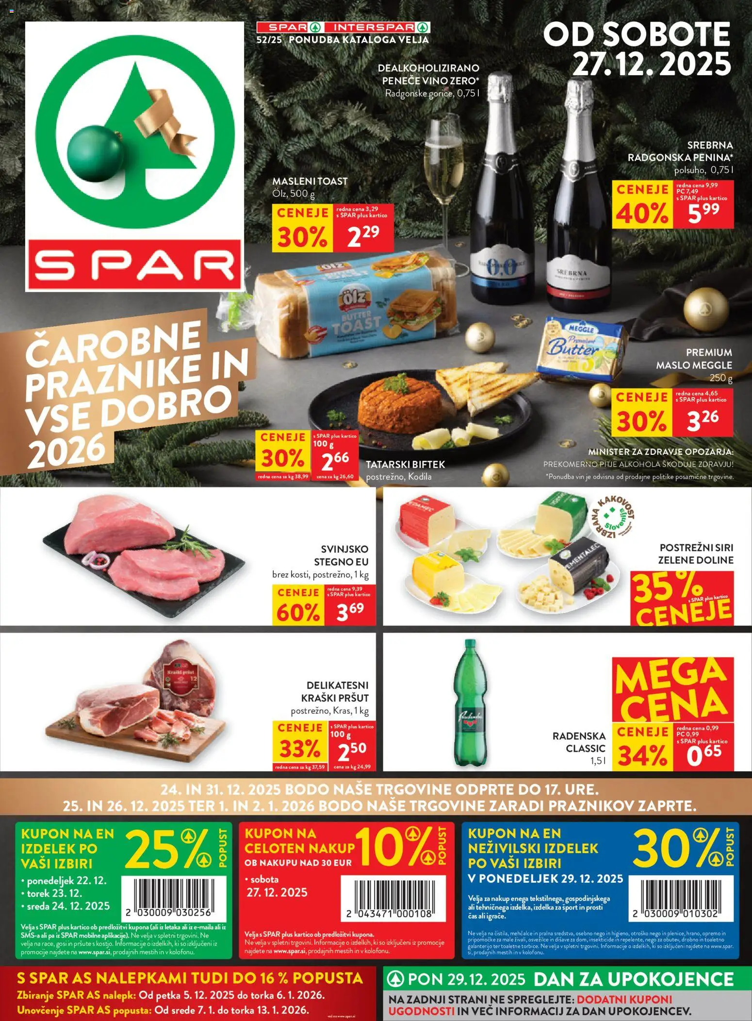 Novi Spar katalog ponudbe – veljaven od 27.12.2025 | Stran: 1 | Izdelki: Pršut, Toast, Ementalec, Vino