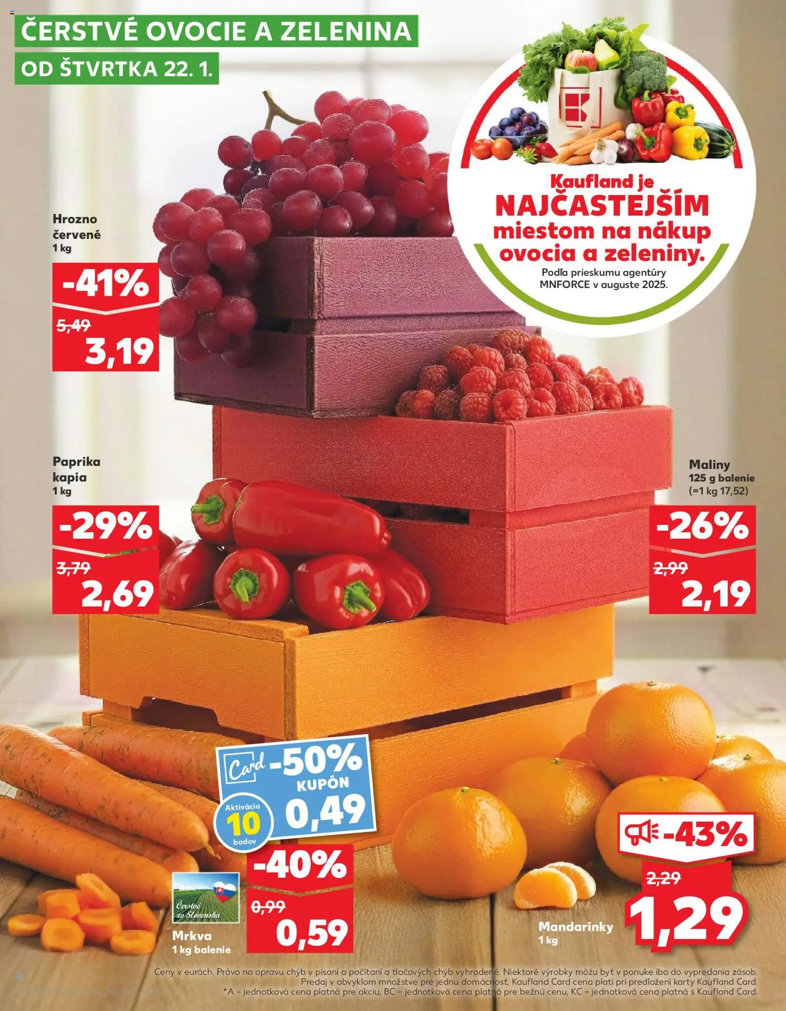 Nové Kaufland akcie – leták je platný od 22.01.2026 | Strana: 4 | Produkty: Mandarinky, Mrkva, Kápia, Ovocie