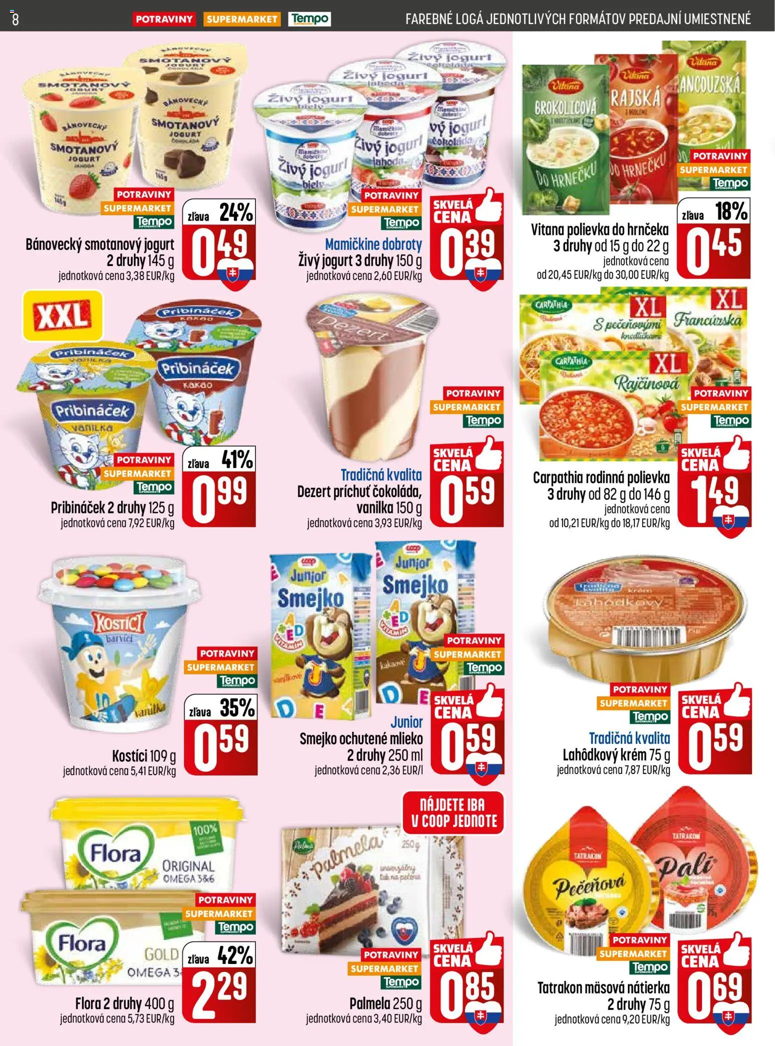 Nové COOP Jednota akcie – leták je platný od 16.04.2026 | Strana: 8 | Produkty: Mlieko, Jogurt, Krém, Flora