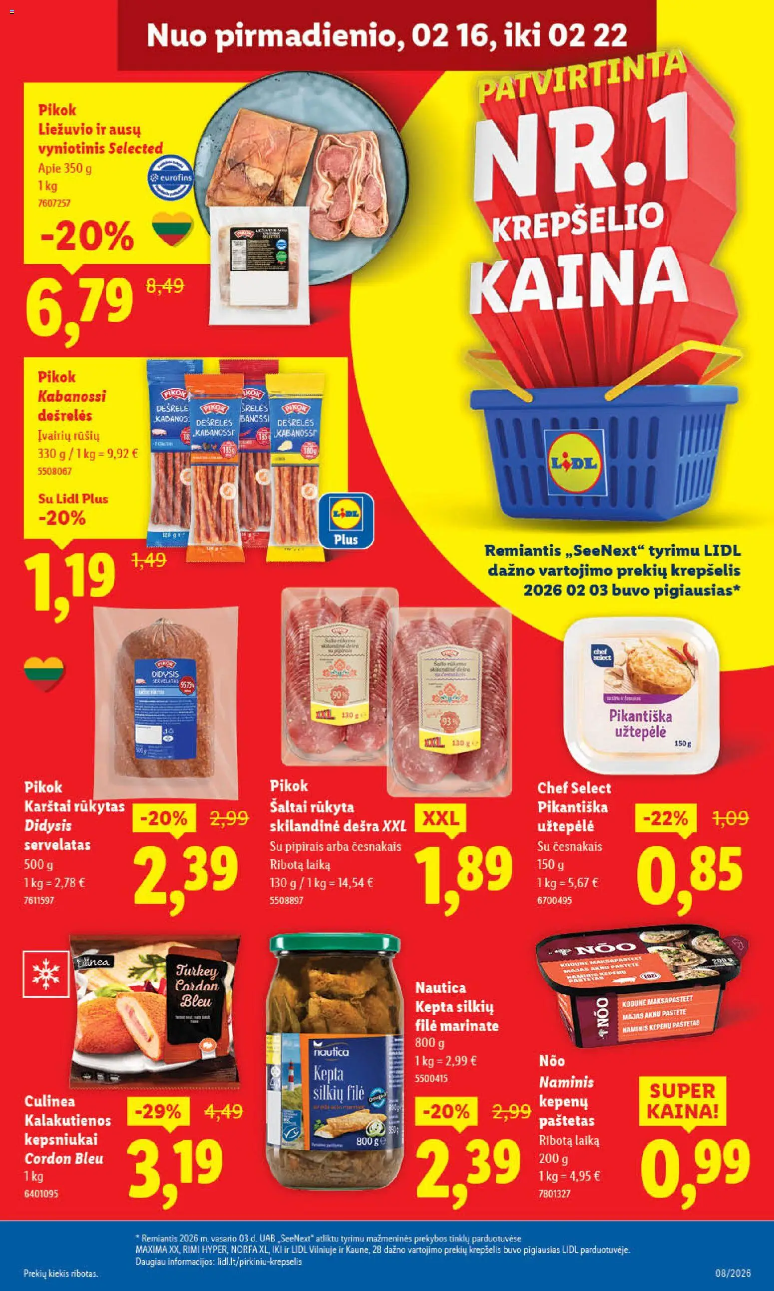 LIDL akcijos nuo 16.02.2026 | Puslapis: 9 | Prekių: Užtepėlė, Silkių filė, Dešra, Krepšelis