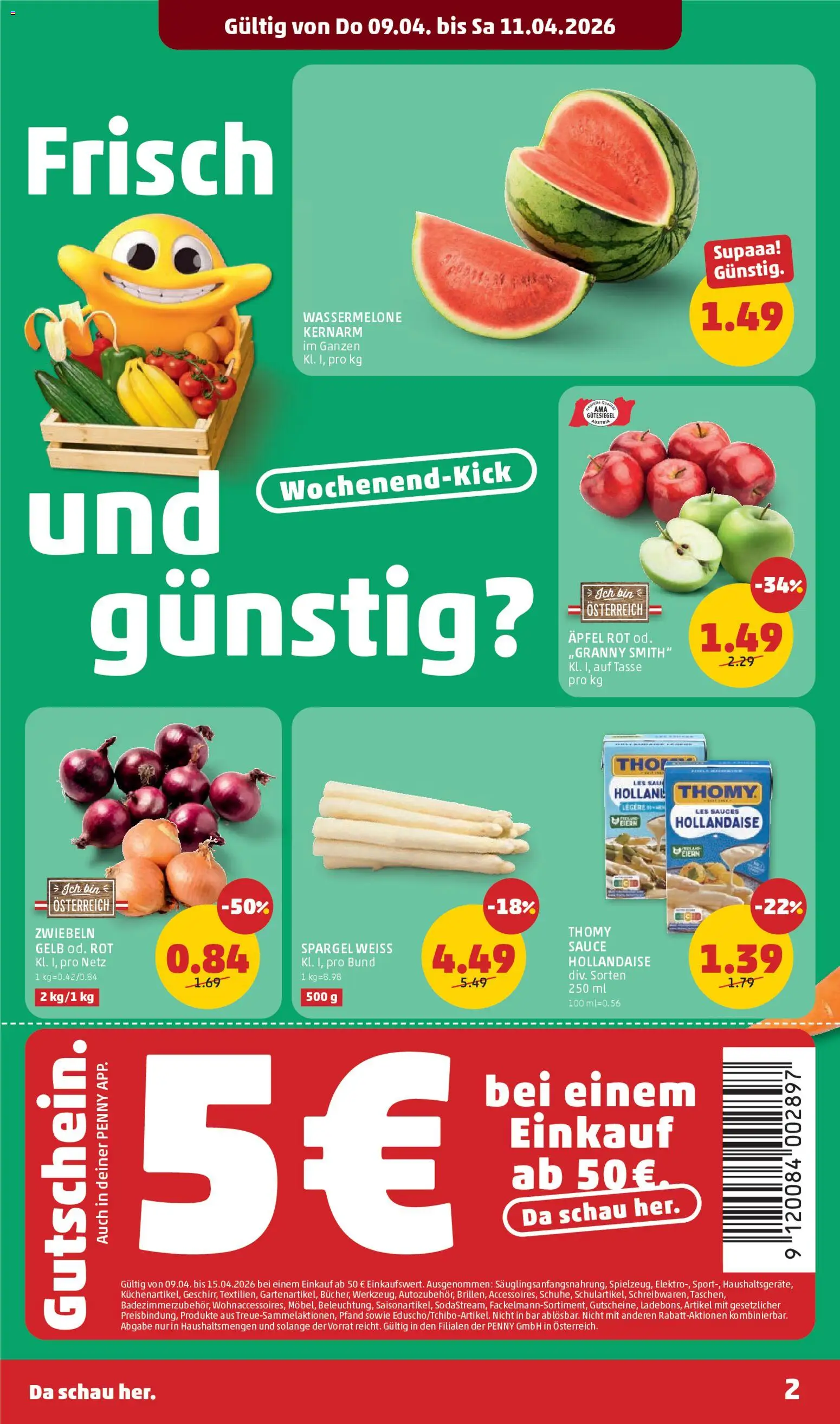 Penny Markt - Flugblatt gültig ab 09.04.2026 | Seite: 2 | Produkte: Zwiebeln, Wassermelone, Äpfel