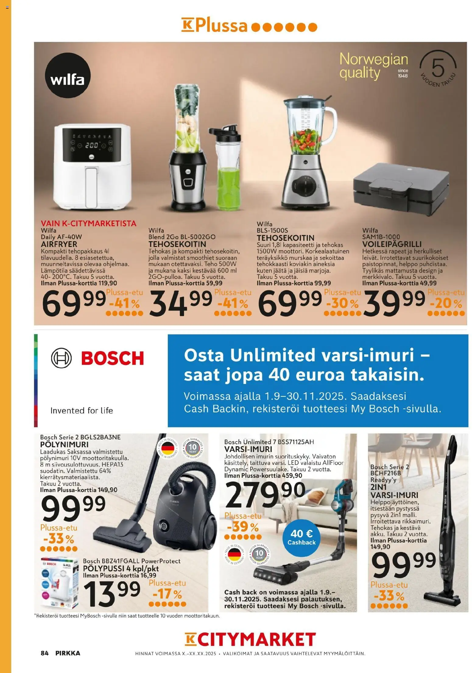 K-Market - Pirkka – voimassa 05.11.2025 alkaen | Sivu: 83 | Tuotteet: Voileipägrilli, Tehosekoitin