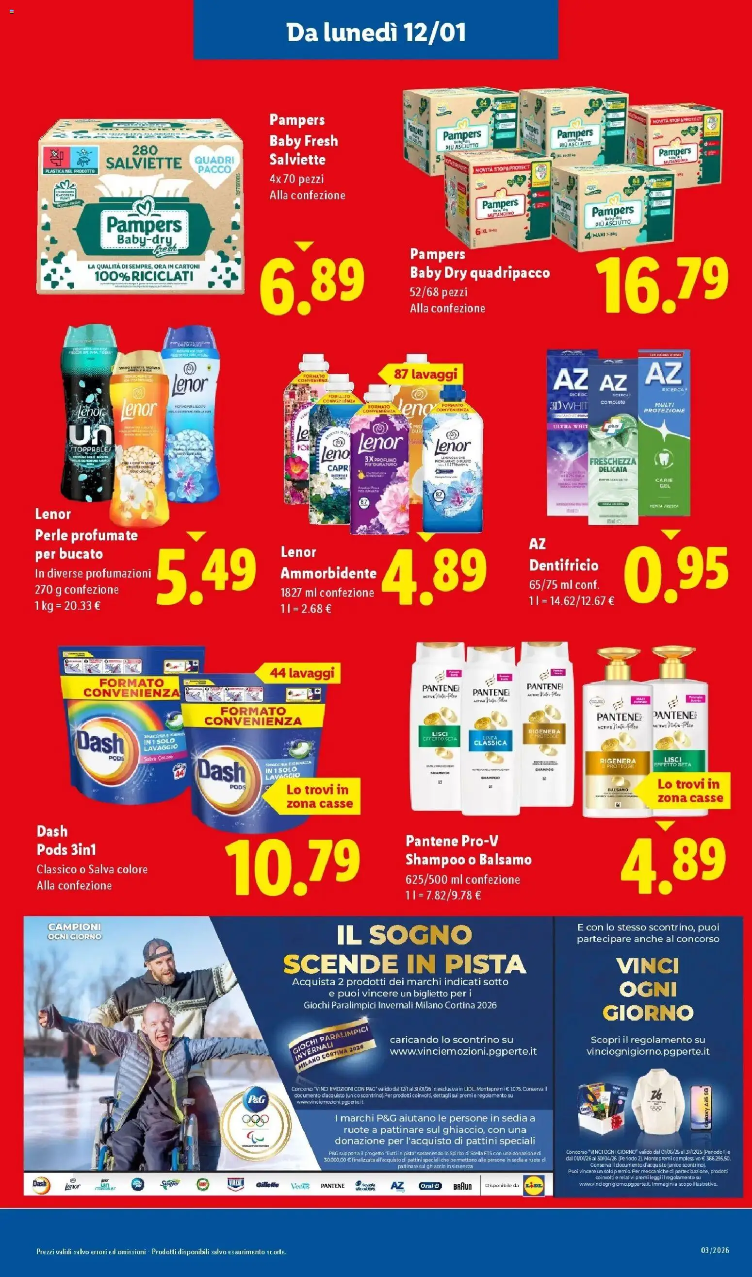 Volantino Lidl del 12.01.2026 | Pagina: 9 | Prodotti: Ammorbidente, Pampers, Sedia, Profumo