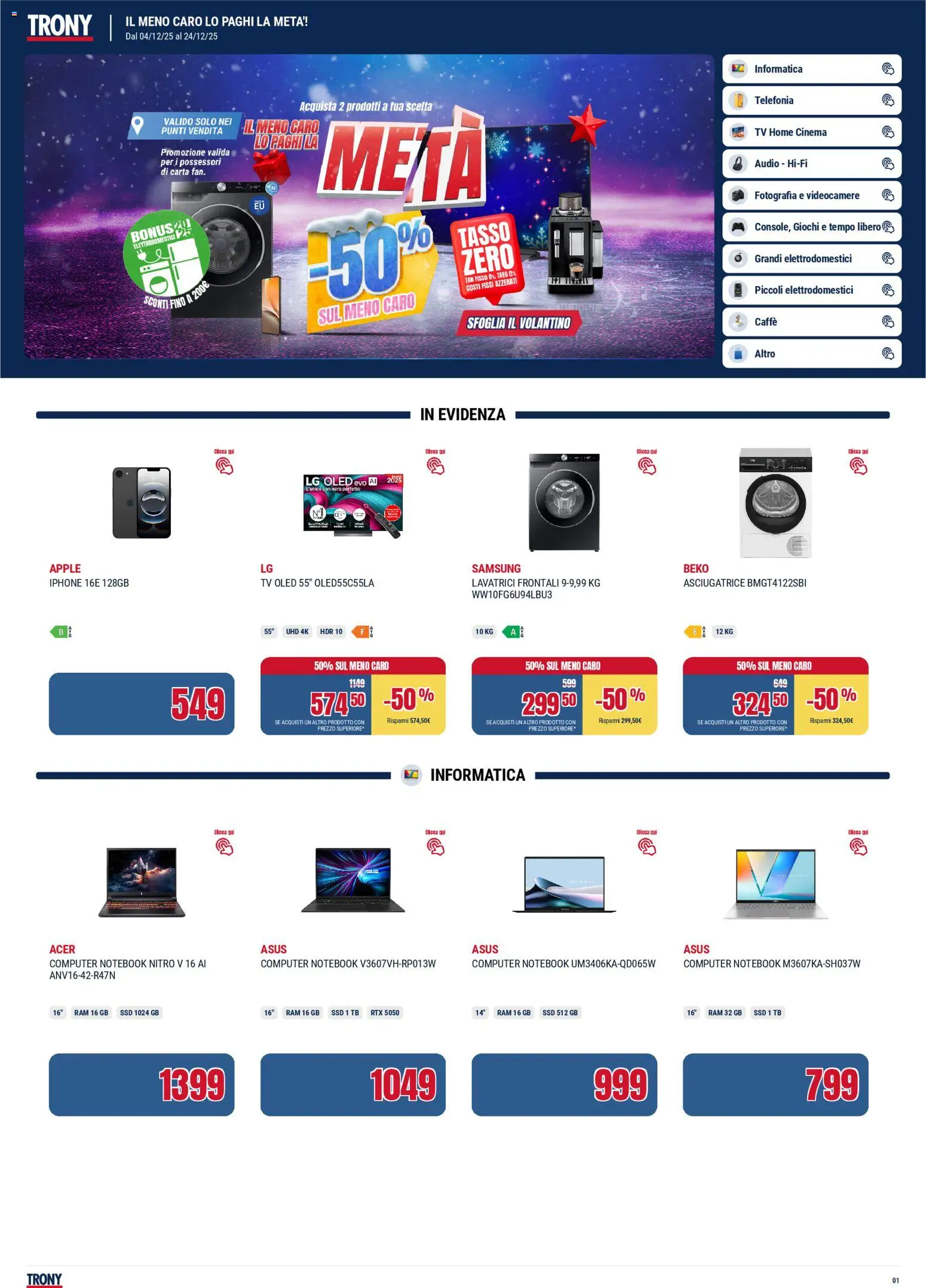 Volantino Trony del 04.12.2025 | Pagina: 1 | Prodotti: Notebook, TV, Audio, Samsung