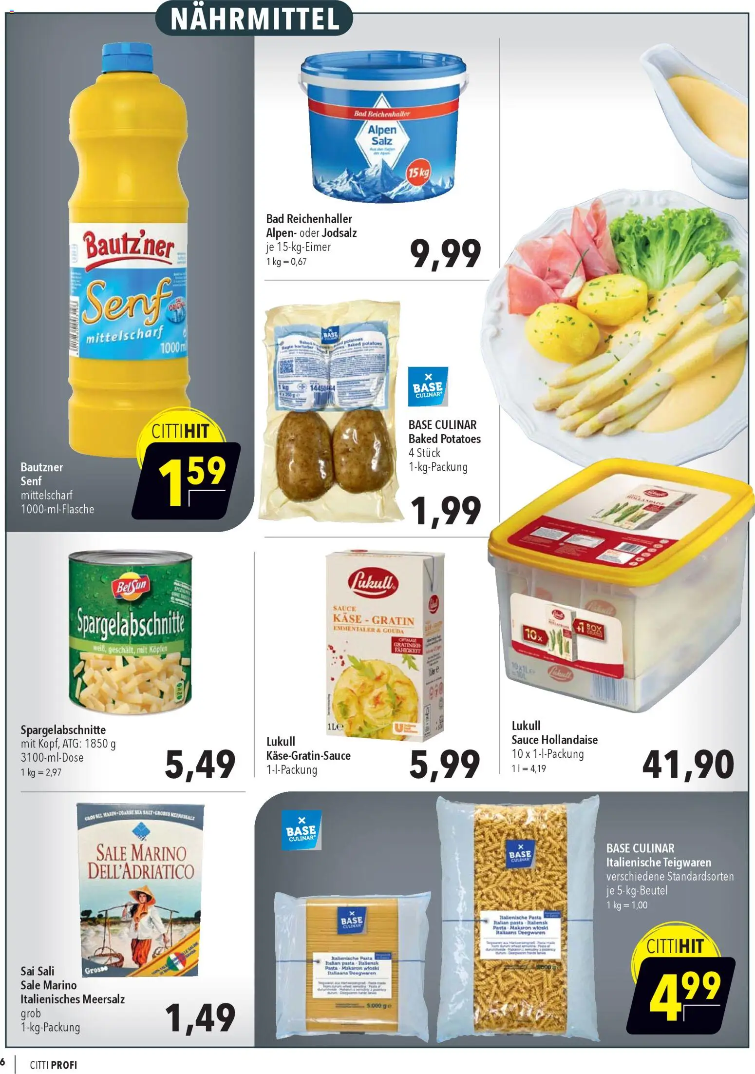 CITTI Markt Aktuelle Angebote für Profis – gültig ab 22.04.2026 | Seite: 6 | Produkte: Gouda, Bad, Salz, Pasta