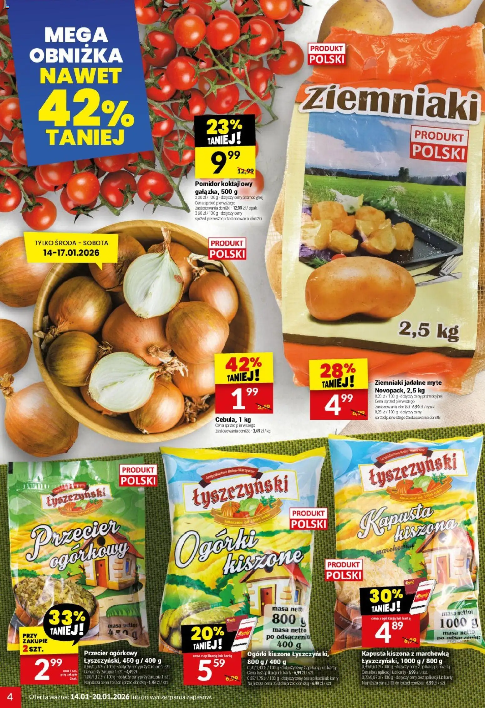 Twój Market Gazetka od 14.01.2026 | Strona: 4 | Produkty: Kapusta kiszona, Marchewka, Ogórki, Ziemniaki